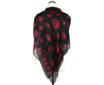 Alexander McQueen Women's Black Chiffon Silk With Purple Pink Skull Print Scarf 110640 1071