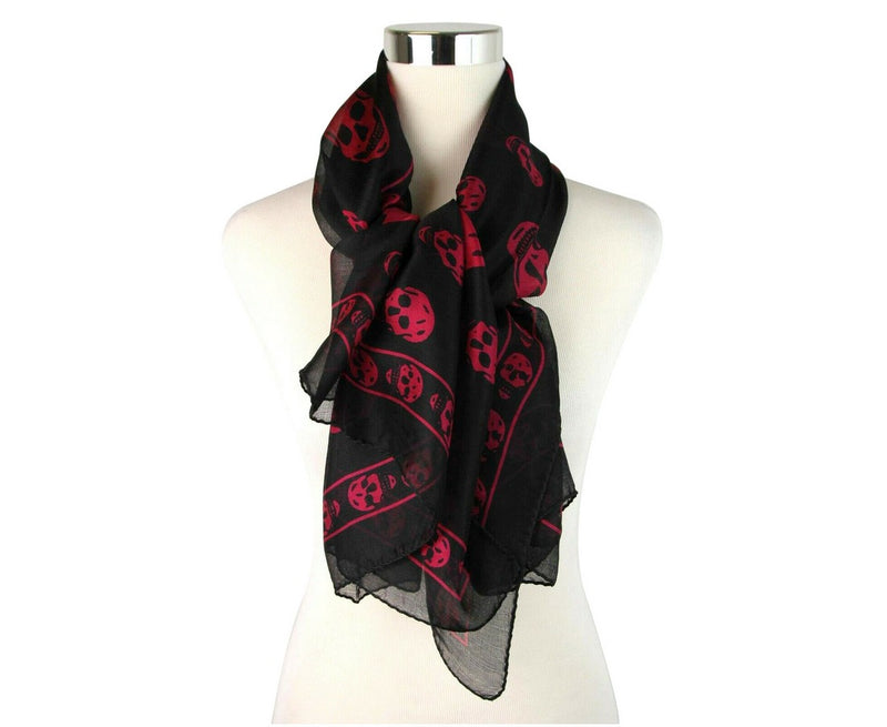 Alexander McQueen Women's Black Chiffon Silk With Purple Pink Skull Print Scarf 110640 1071