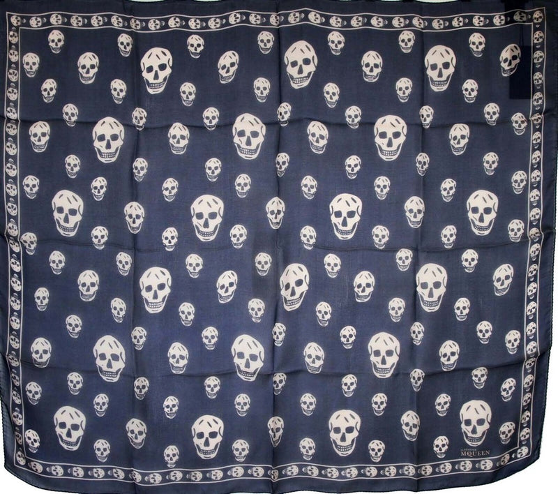 Alexander McQueen Women's Sapphire / Blue Skull Chiffon Silk Scarf 110640 4272