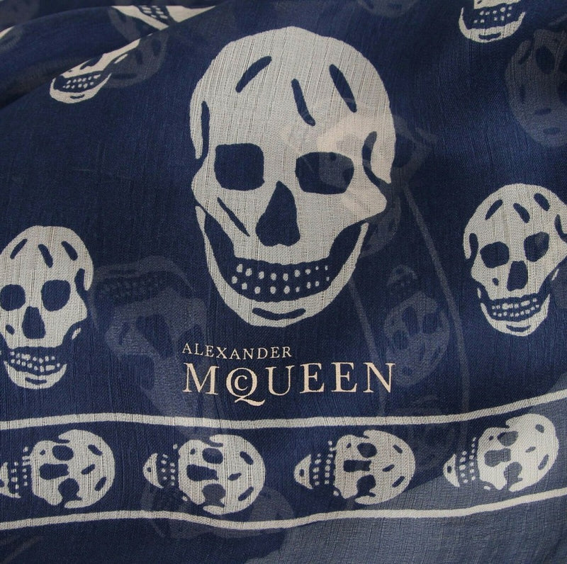 Alexander McQueen Women's Sapphire / Blue Skull Chiffon Silk Scarf 110640 4272