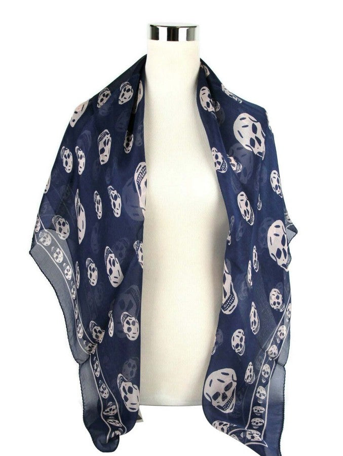 Alexander McQueen Women's Sapphire / Blue Skull Chiffon Silk Scarf 110640 4272