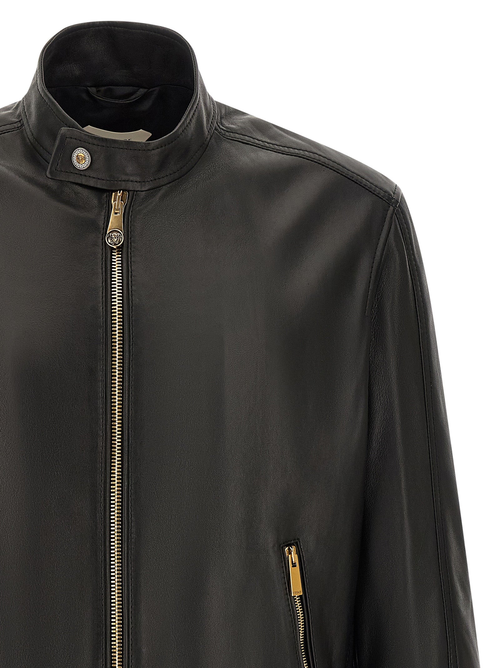 Versace Black Lamb Leather Leather Men's Jacket
