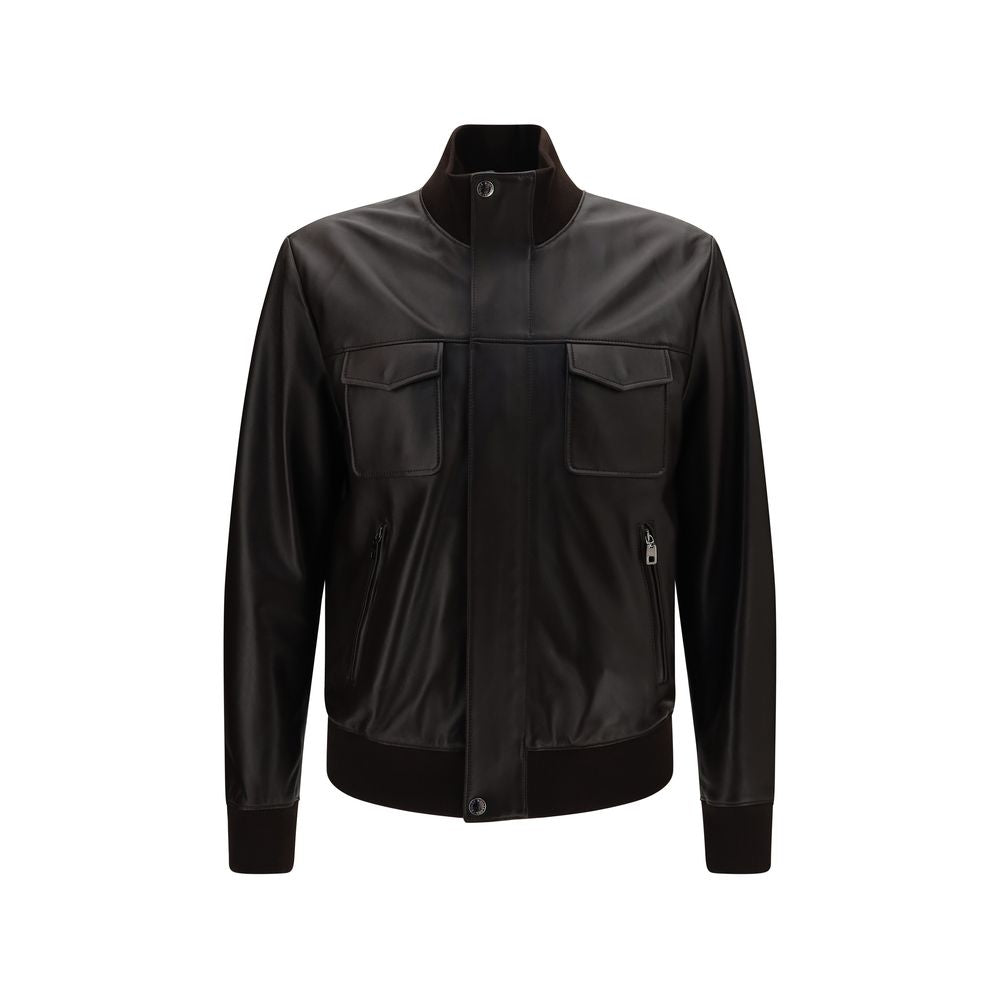 Dolce & Gabbana Brown Lamb Ovis Aries Aries Leather Men's Jacket