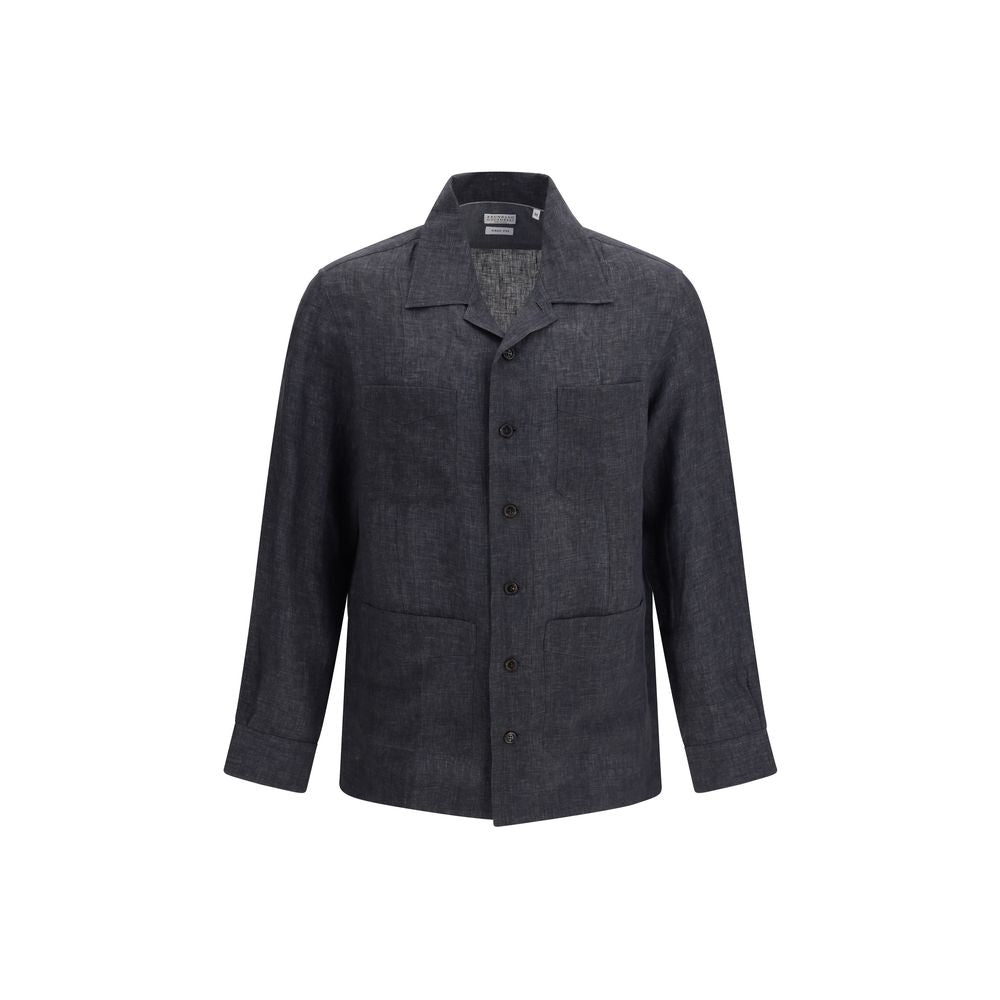 Brunello Cucinelli Gray Linen Dress Men's Shirt
