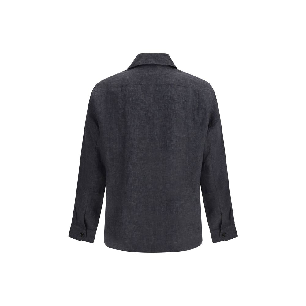 Brunello Cucinelli Gray Linen Dress Men's Shirt