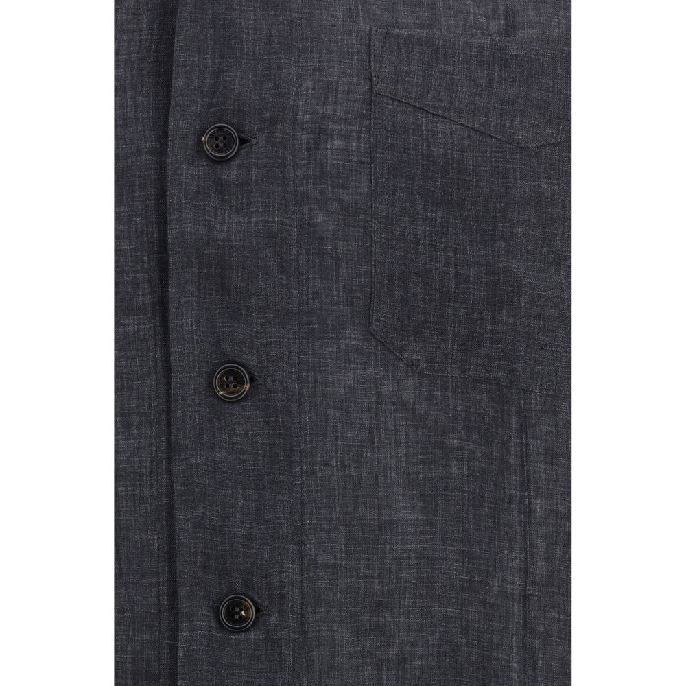 Brunello Cucinelli Gray Linen Dress Men's Shirt