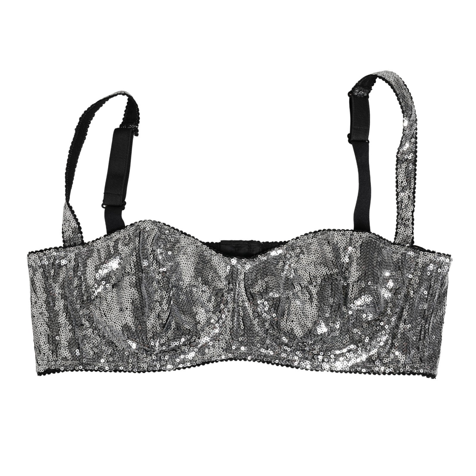 Dolce & Gabbana Silver Sequined Nyon Balconnet Bra Women's Underwear