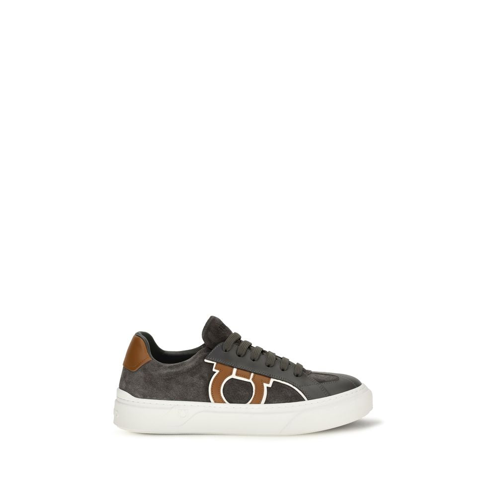 Ferragamo Gray Suede Leather Low Top Men's Sneakers
