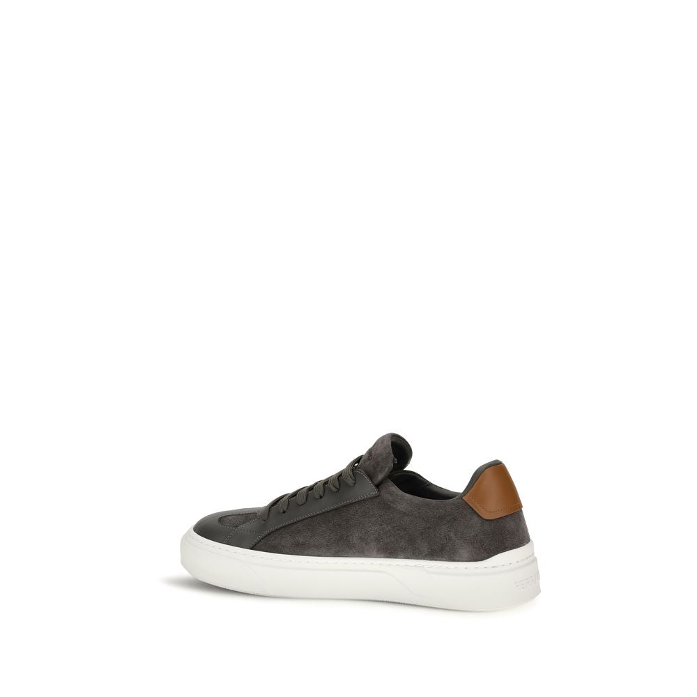 Ferragamo Gray Suede Leather Low Top Men's Sneakers
