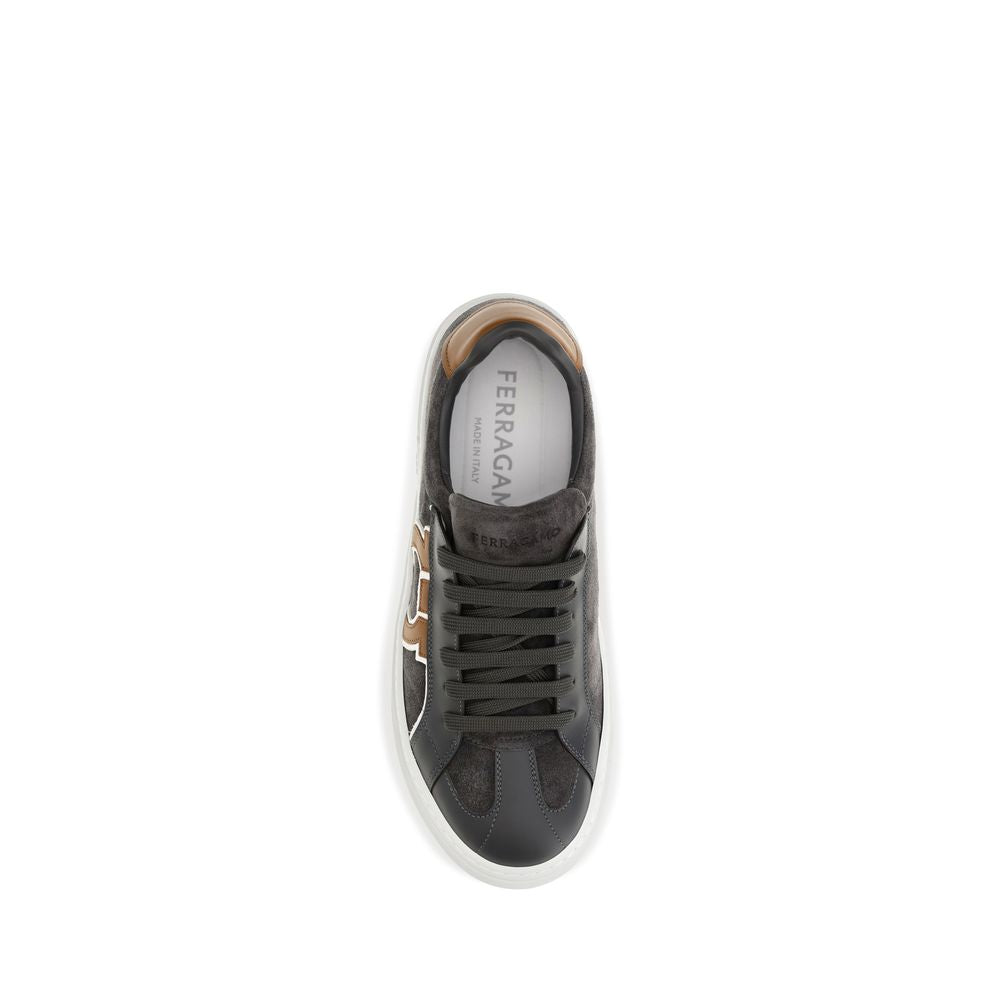 Ferragamo Gray Suede Leather Low Top Men's Sneakers