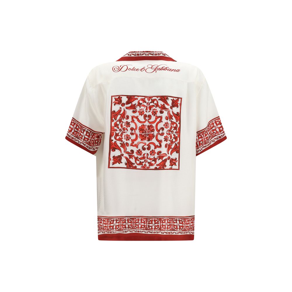Dolce & Gabbana White Silk Pattern Men's Shirt