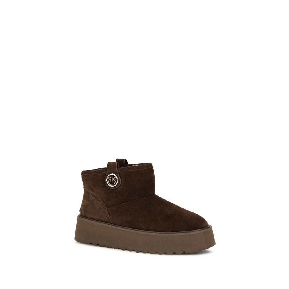 PINKO Brown Calf Leather Bos Taurus Flat Women's Boots
