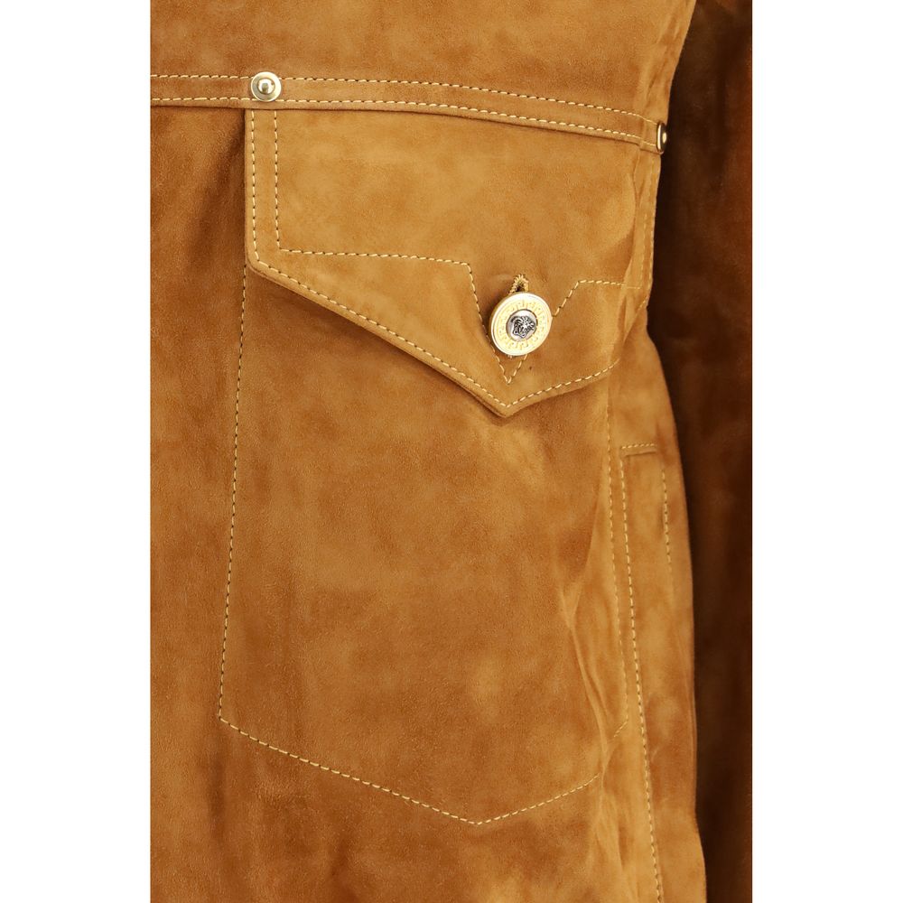 Versace Brown Lamb Ovis Aries Leather Men's Jacket