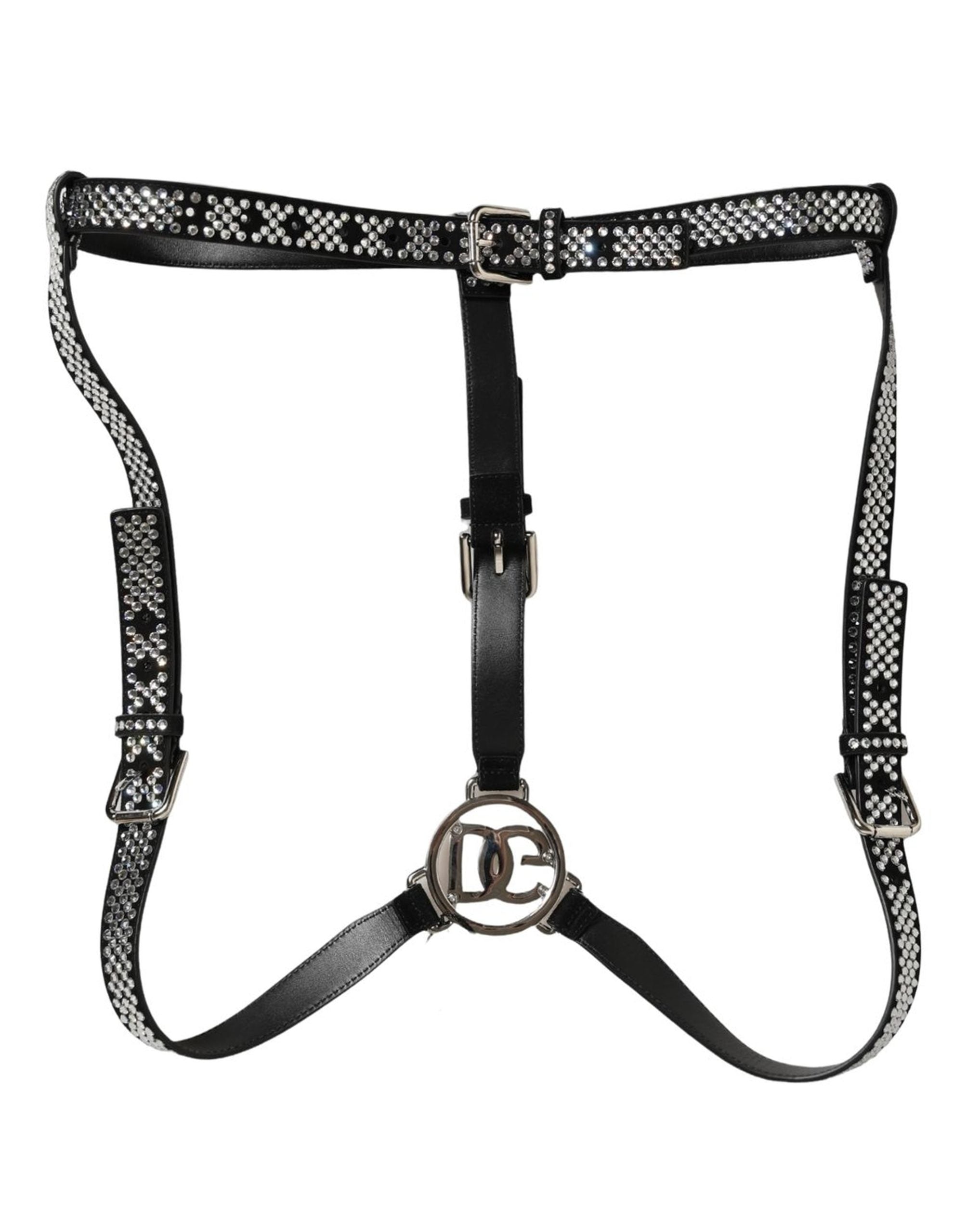 Dolce & Gabbana Black Leather Rhinestones Embellished Men Men's Suspender