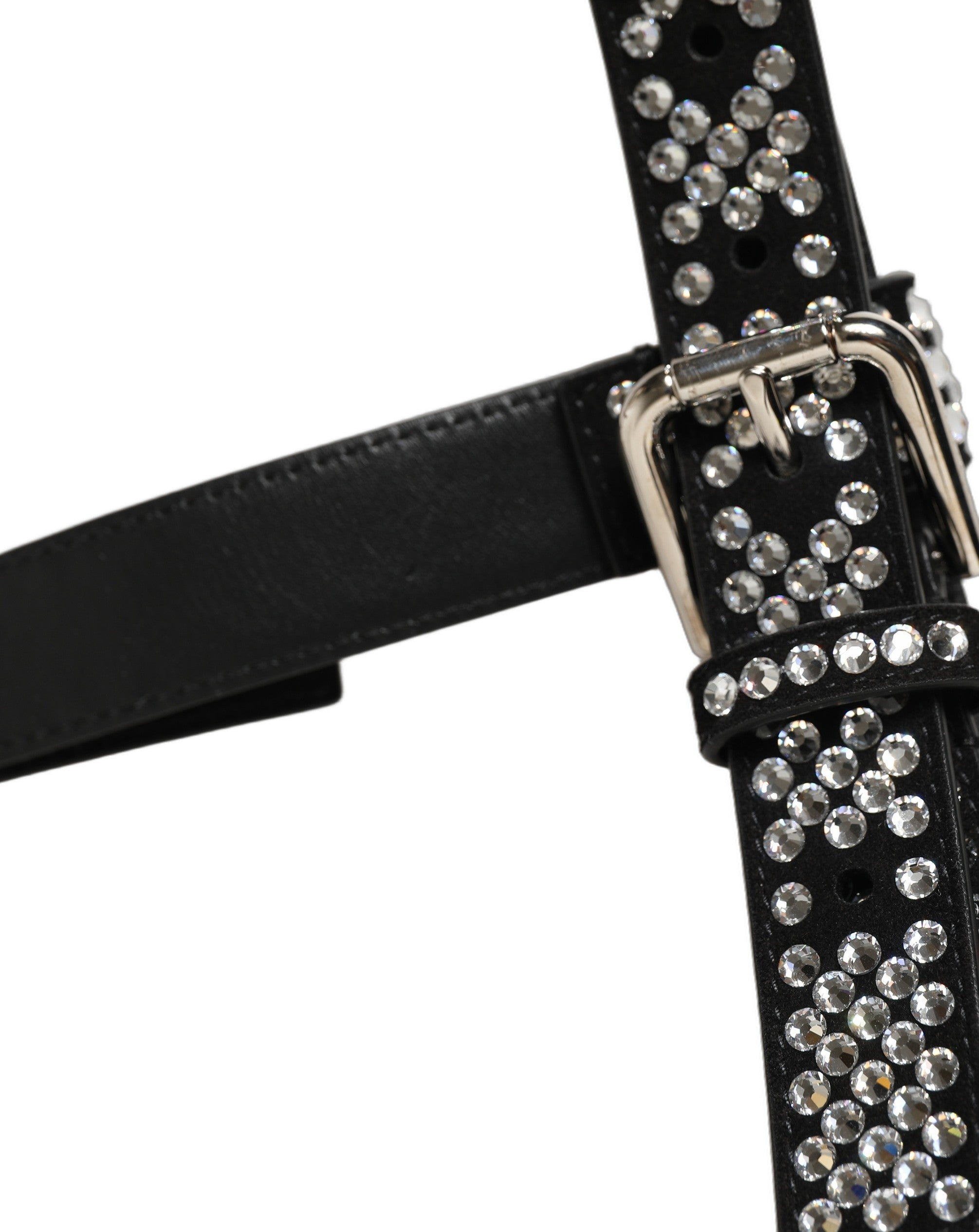 Dolce & Gabbana Black Leather Rhinestones Embellished Men Men's Suspender