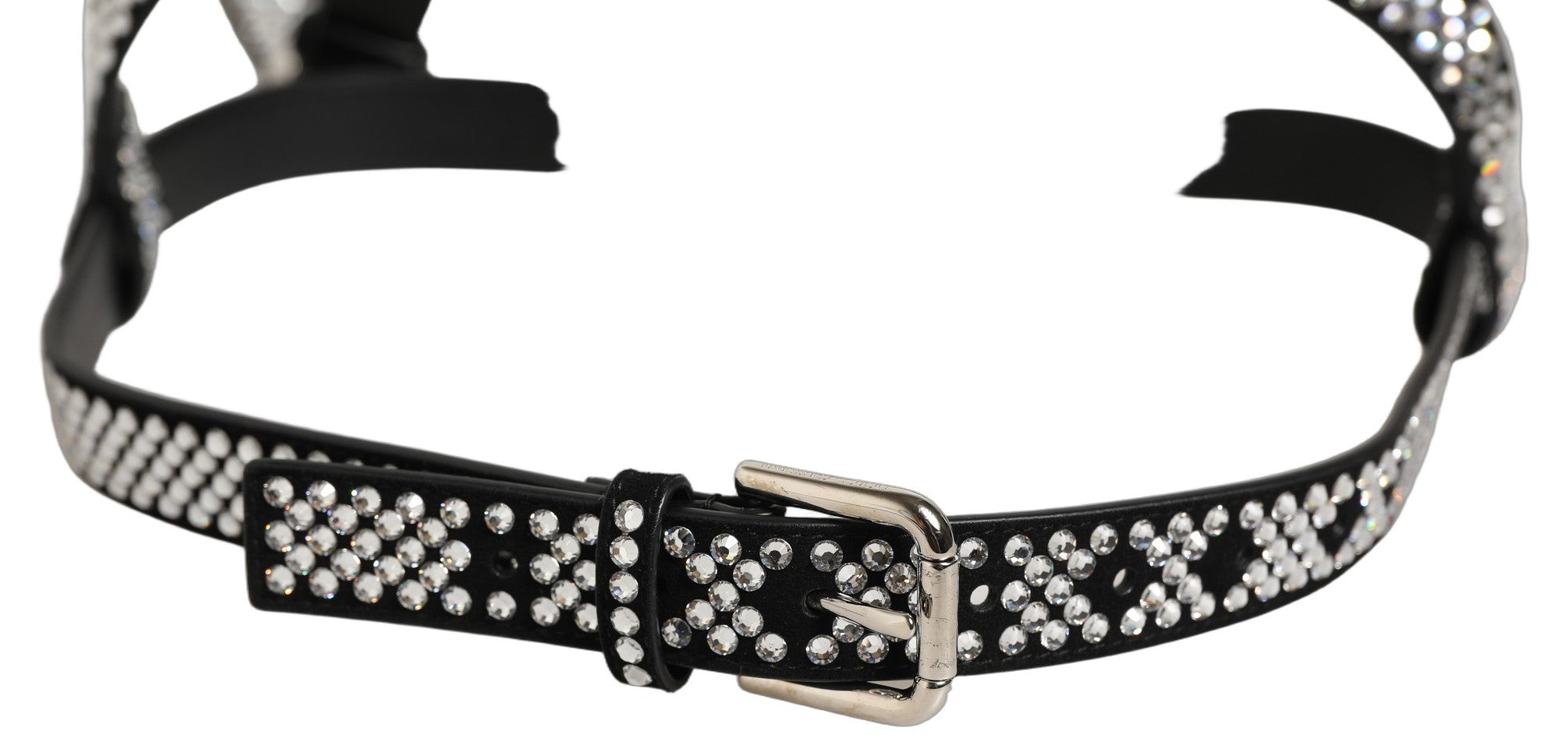 Dolce & Gabbana Black Leather Rhinestones Embellished Men Men's Suspender