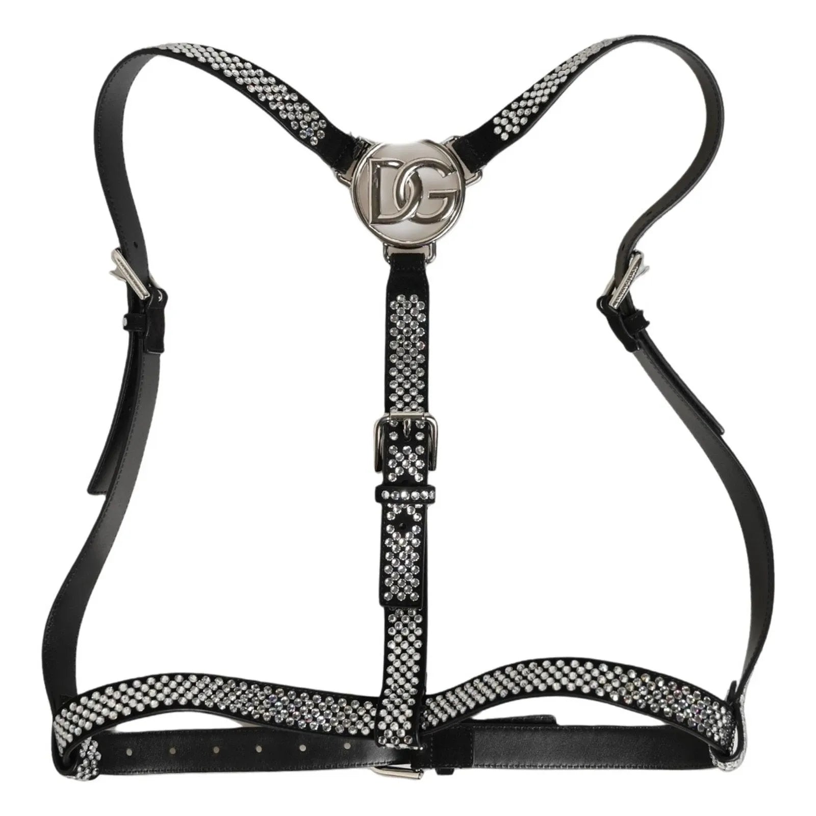 Dolce & Gabbana Black Leather Rhinestones Embellished Men Men's Suspender