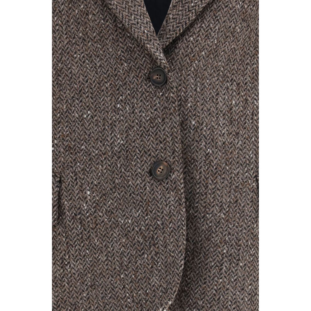 Brunello Cucinelli Brown Wool Oves Aries Biker Women's Jacket
