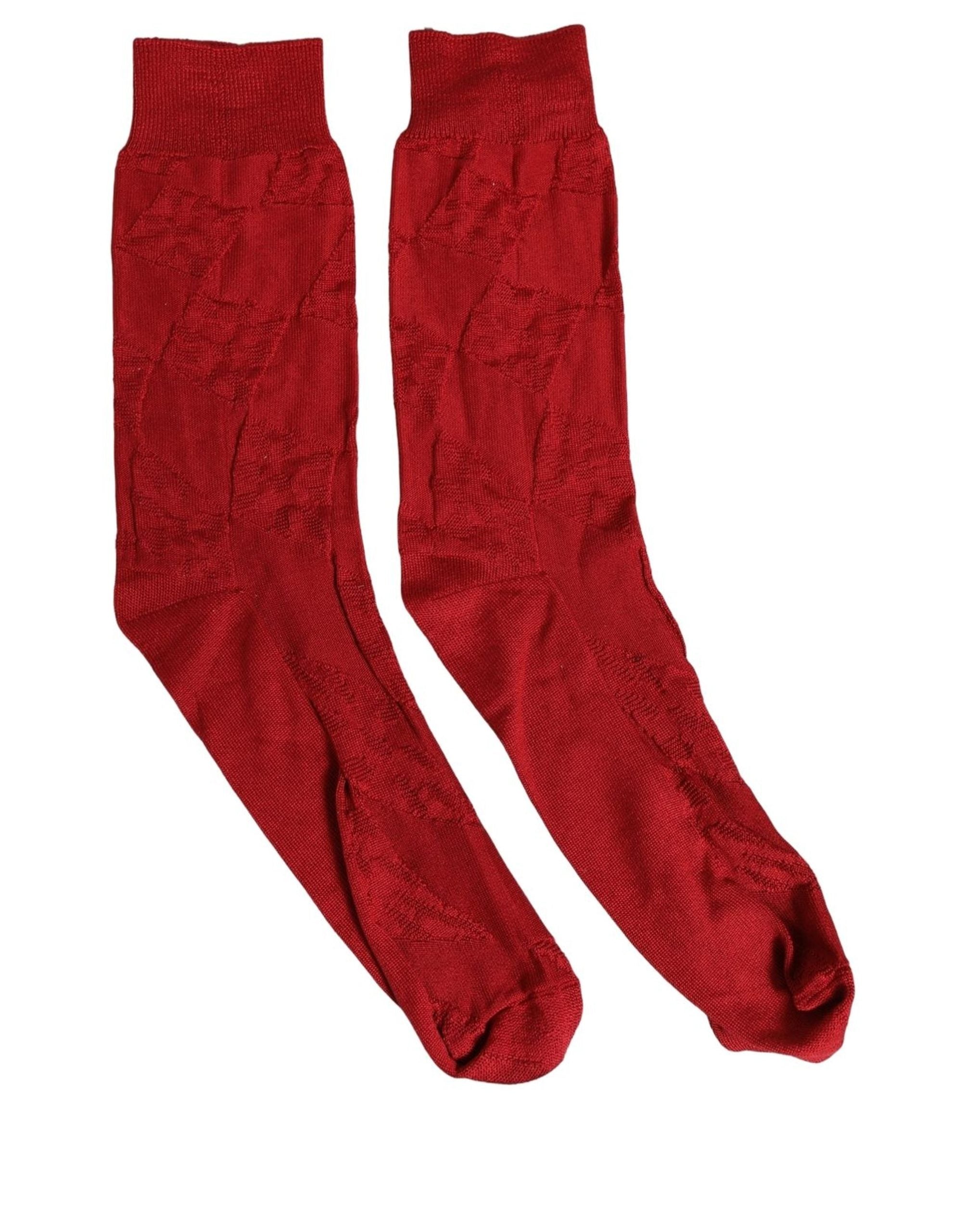 Dolce & Gabbana Men Red 100% Silk Mid Calf Accessory Men's Socks