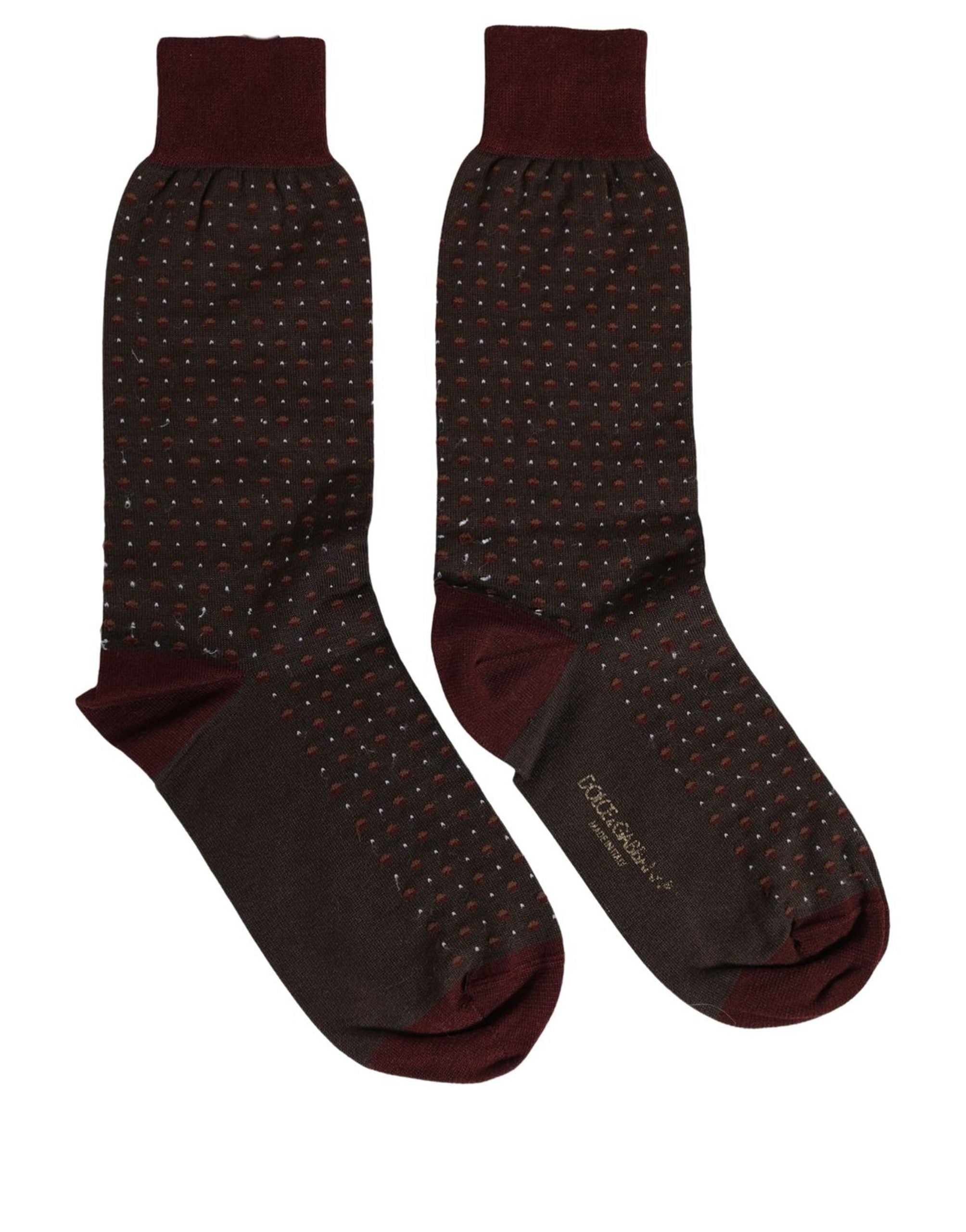 Dolce & Gabbana Maroon Dotted Wool Over The Calf Accessory Men's Socks (Pre-Owned)