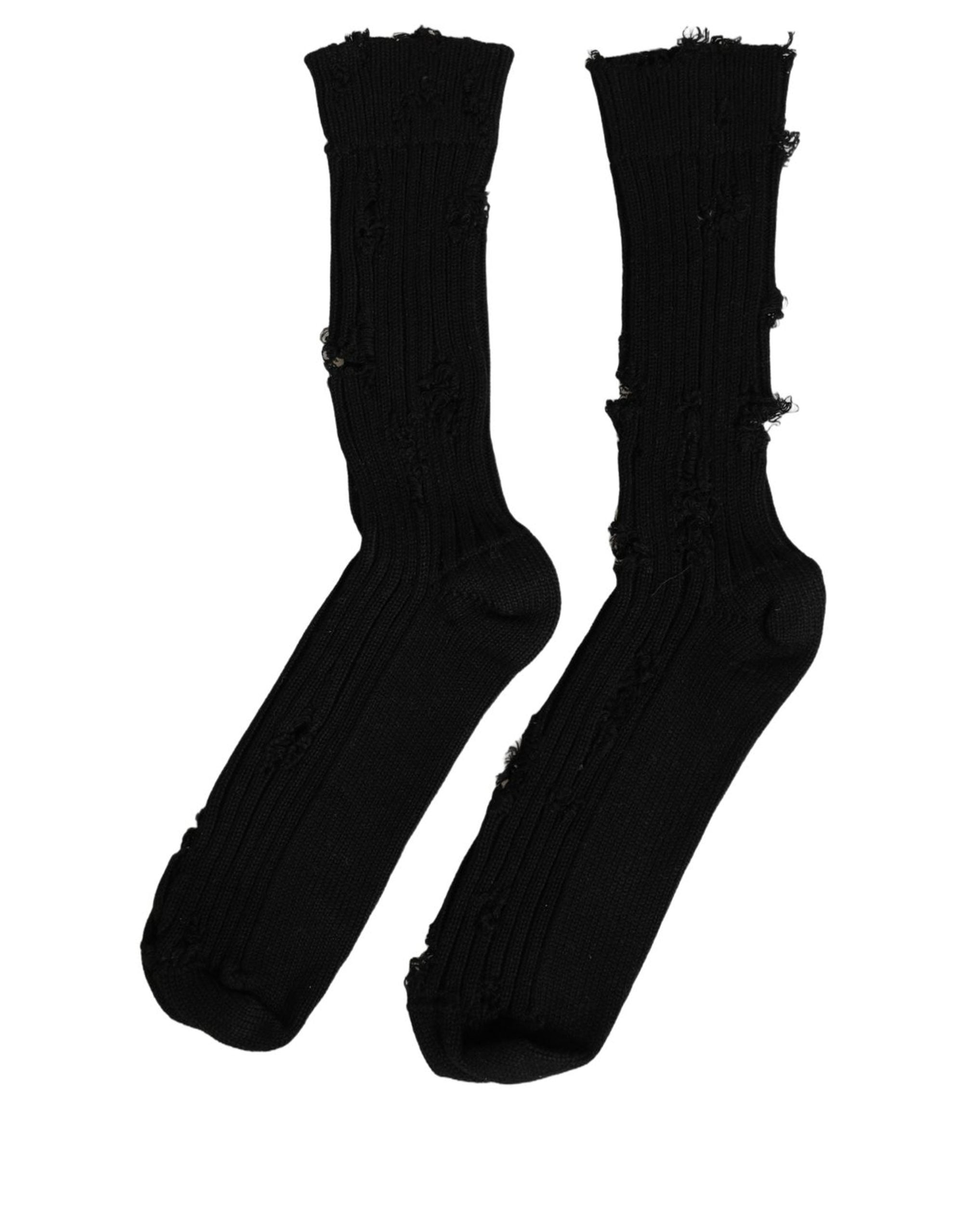 Dolce & Gabbana Black Cotton Distressed Mid Calf Accessory Men's Socks