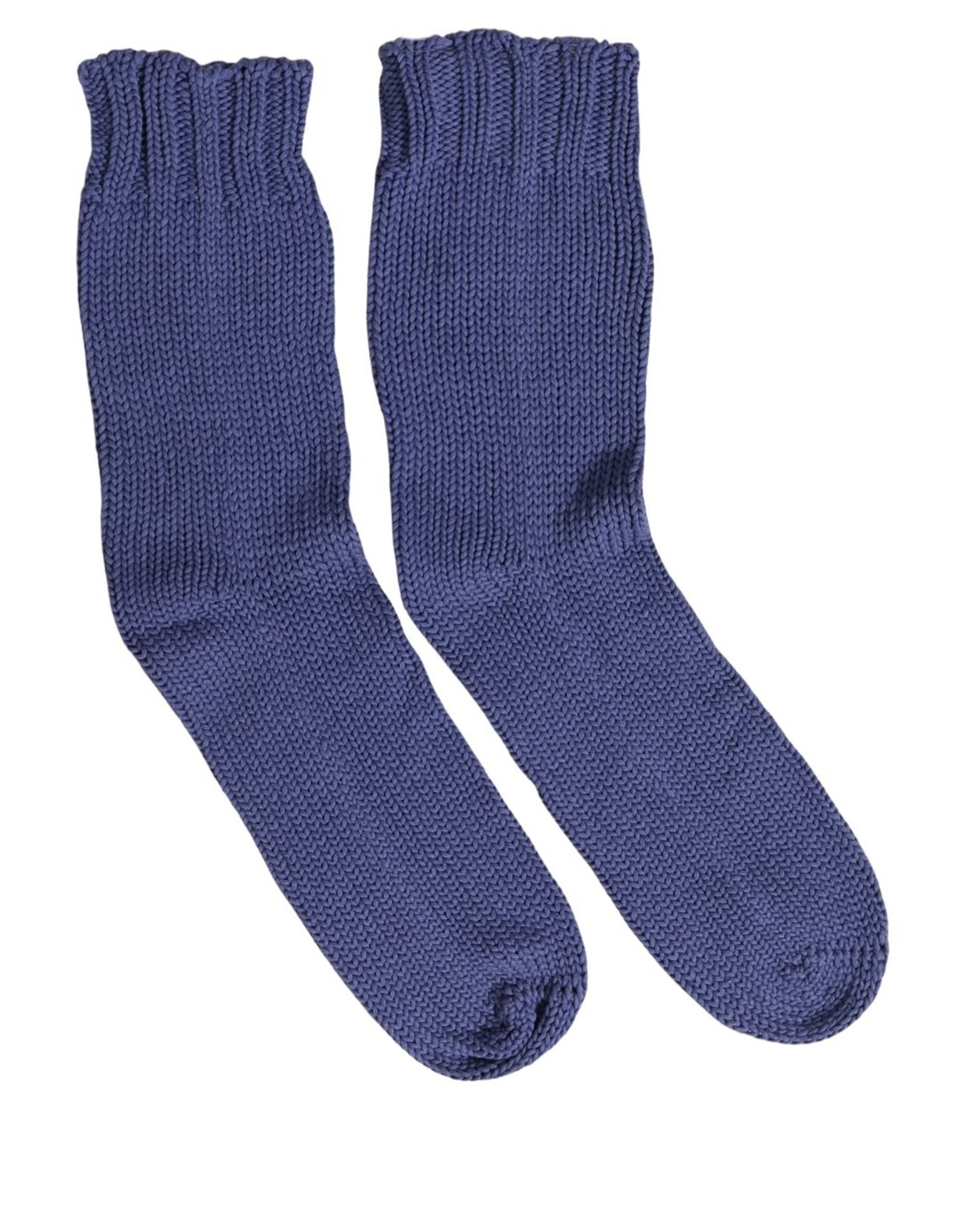 Dolce & Gabbana Men Navy Blue Cotton Ribbed Mid Calf Accessory Men's Socks