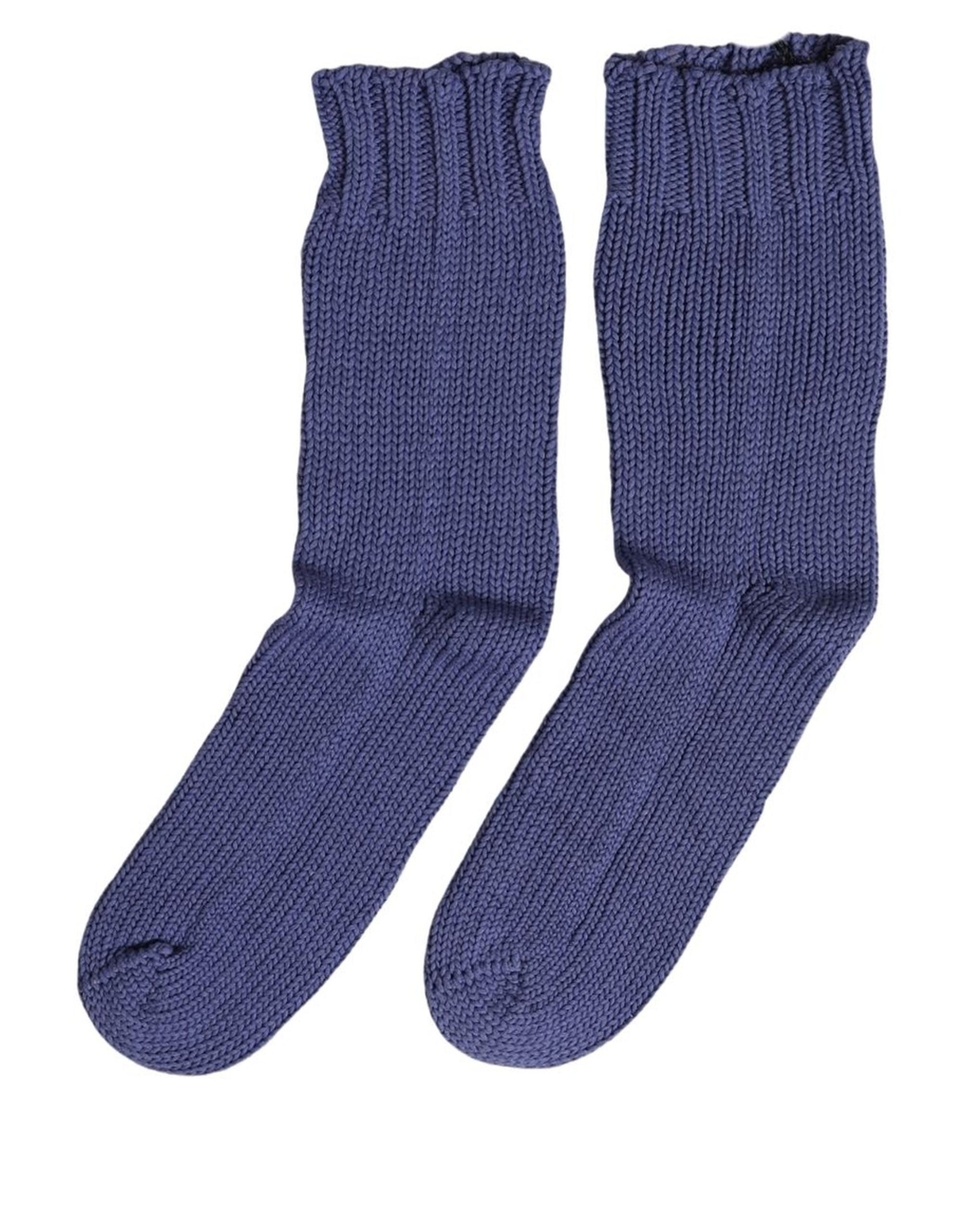 Dolce & Gabbana Men Navy Blue Cotton Ribbed Mid Calf Accessory Men's Socks