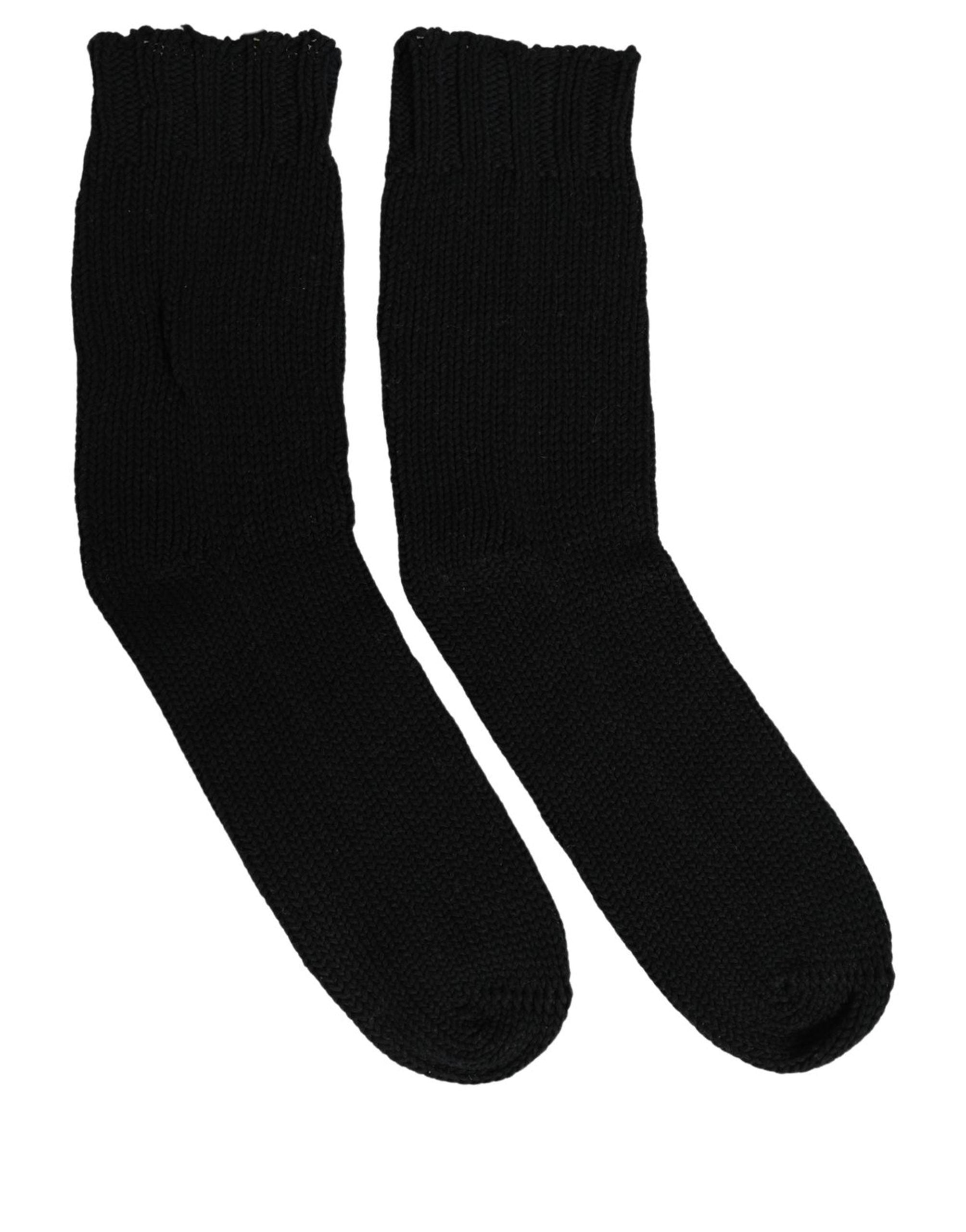 Dolce & Gabbana Men Dark Blue Cotton Ribbed Mid Calf Accessory Men's Socks