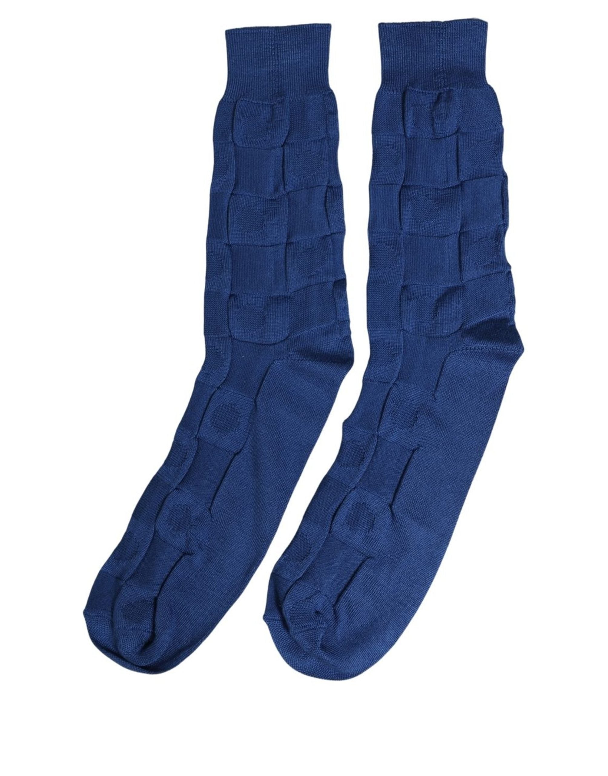 Dolce & Gabbana Royal Blue Checkered Silk Mid Calf Accessory Men's Socks