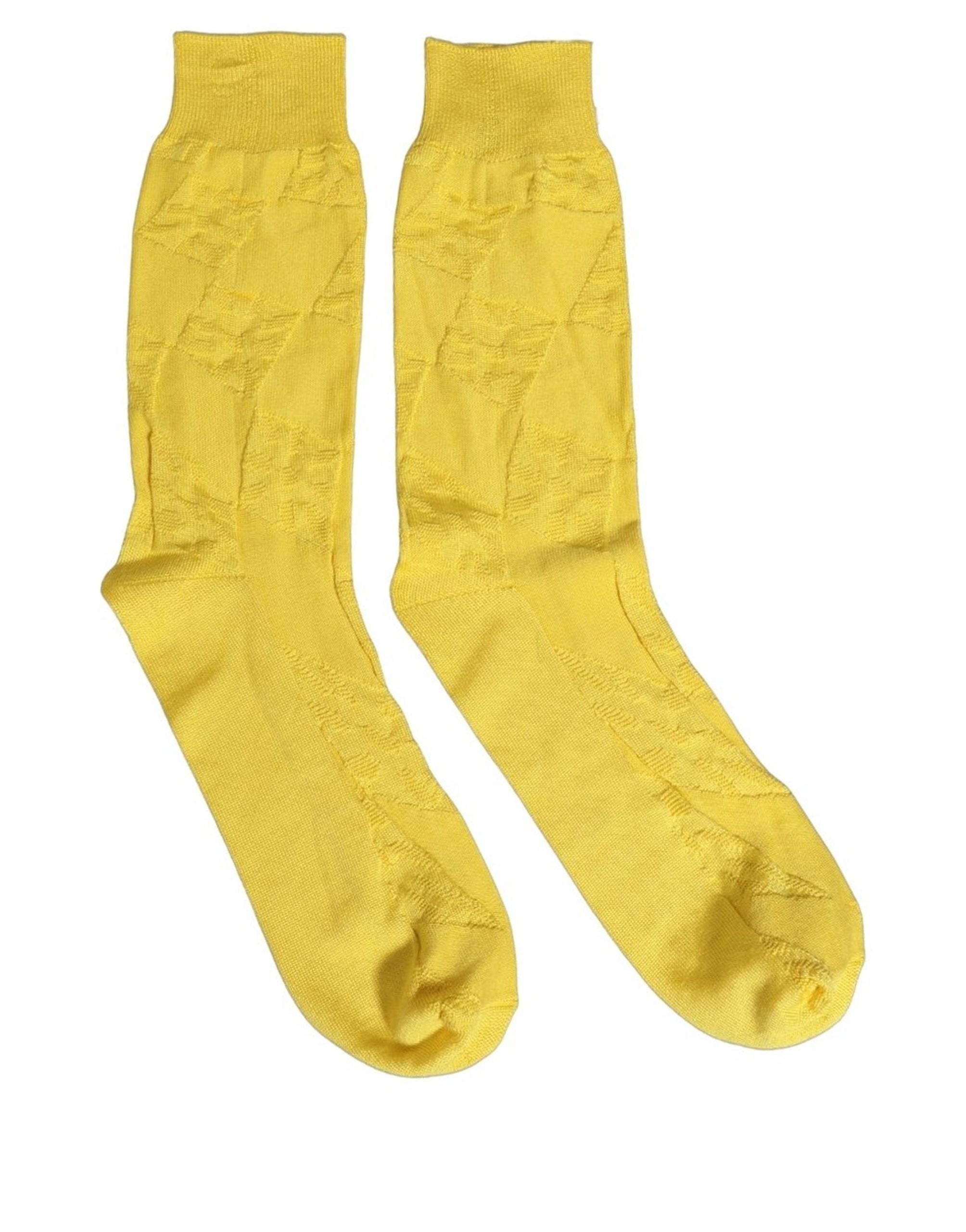 Dolce & Gabbana Men Yellow 100% Silk Mid Calf Accessory Men's Socks