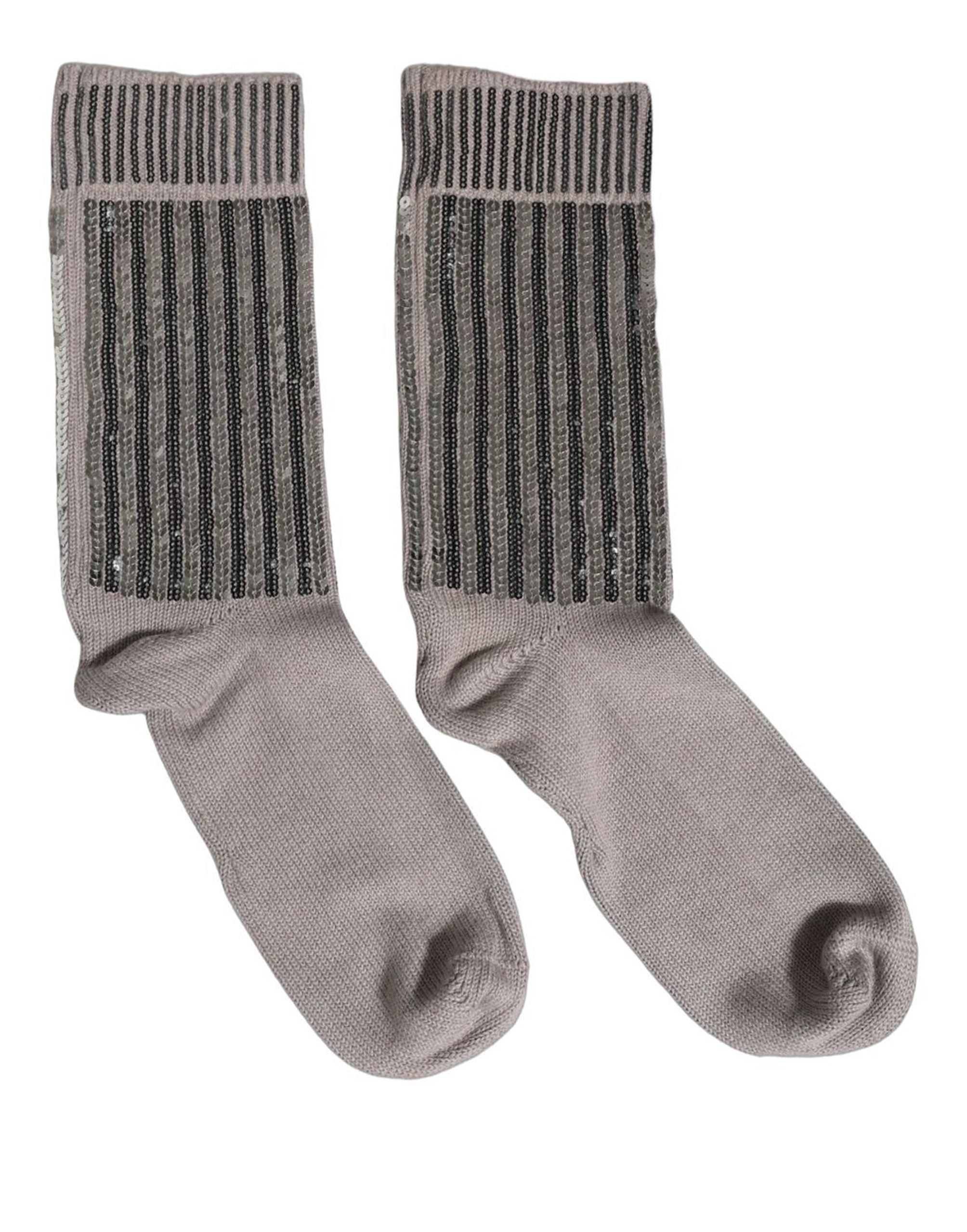 Dolce & Gabbana Gray Sequin Cotton Knit Mid Calf Accessory Men's Socks