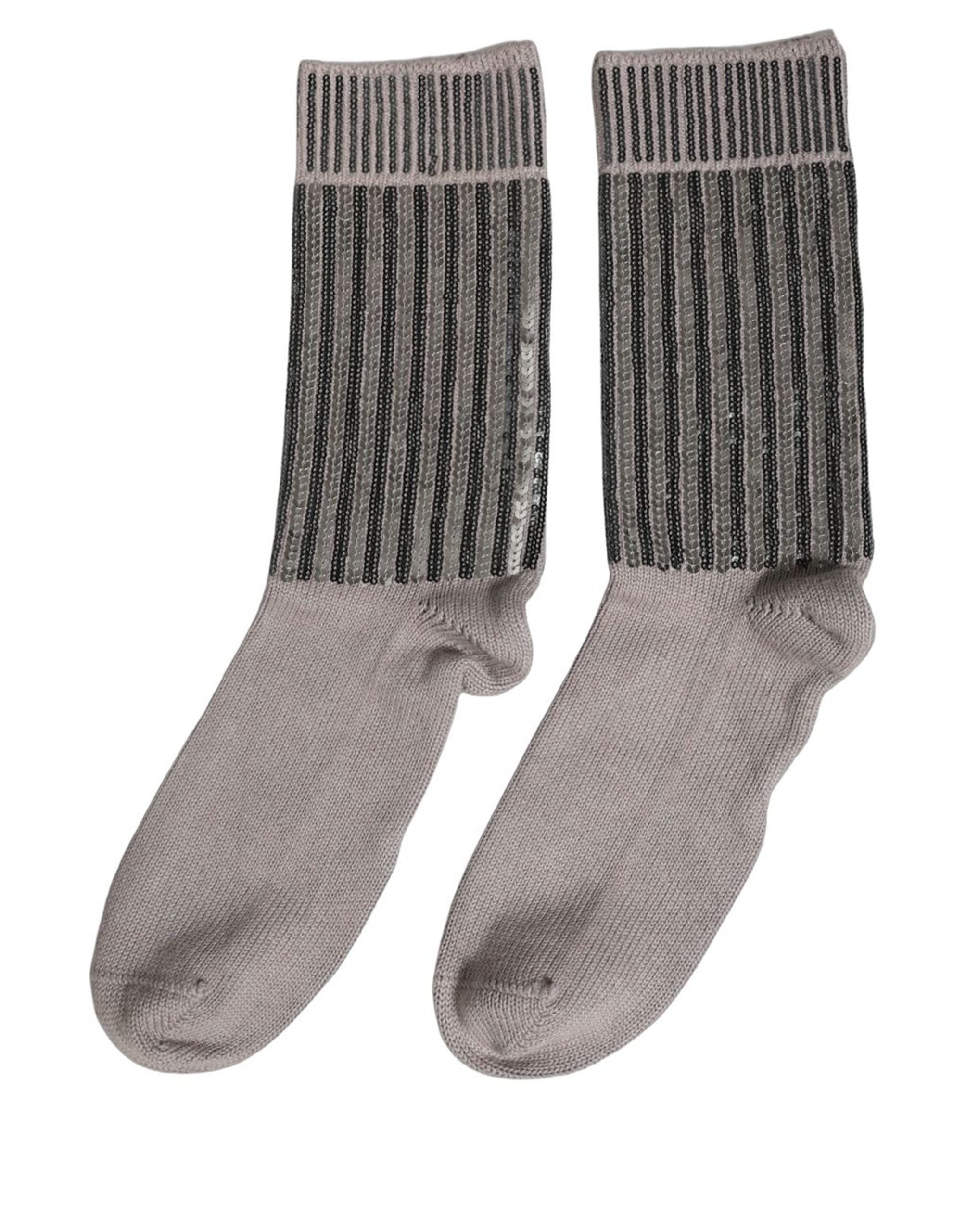Dolce & Gabbana Gray Sequin Cotton Knit Mid Calf Accessory Men's Socks