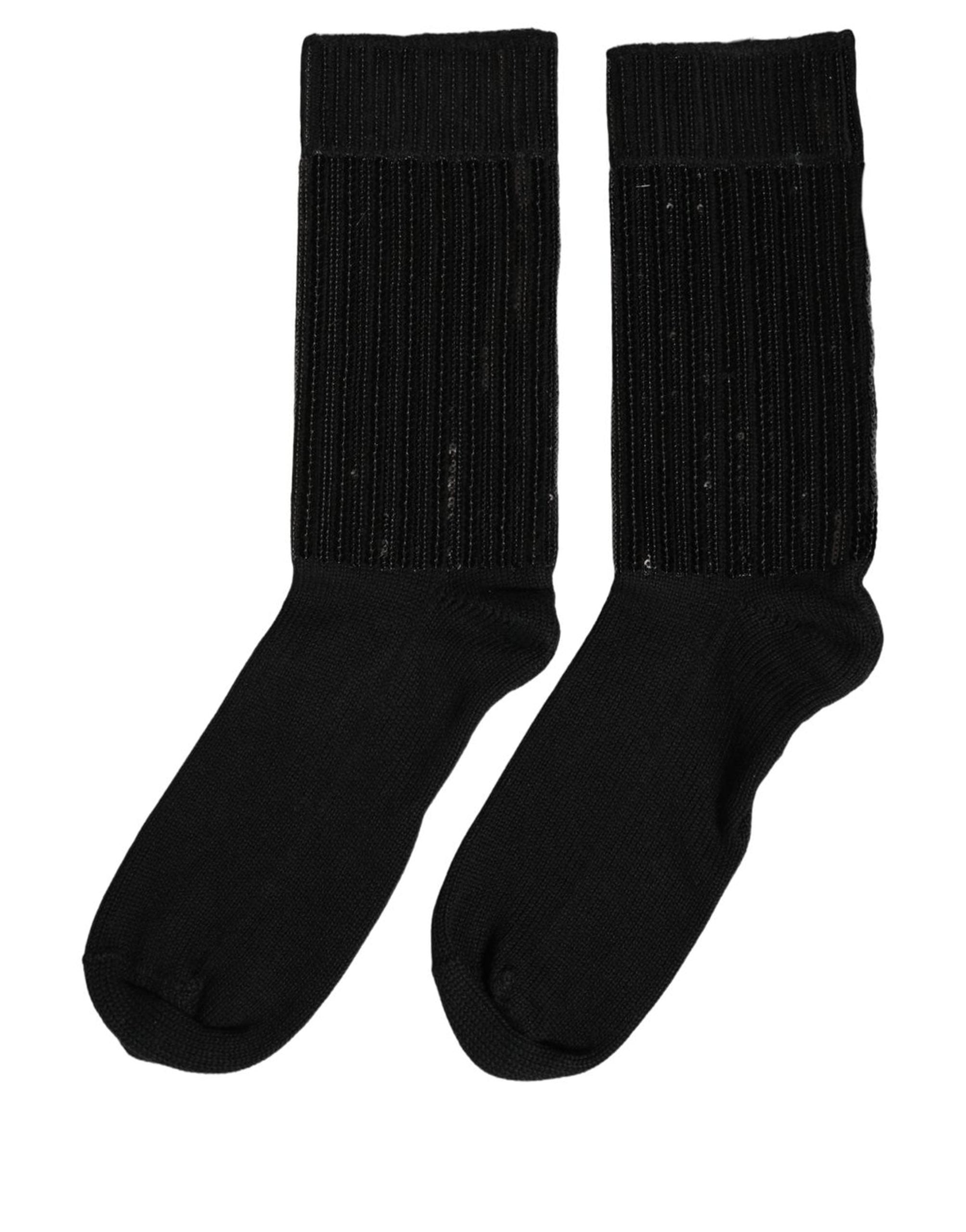 Dolce & Gabbana Black Sequin Cotton Knit Mid Calf Accessory Men's Socks