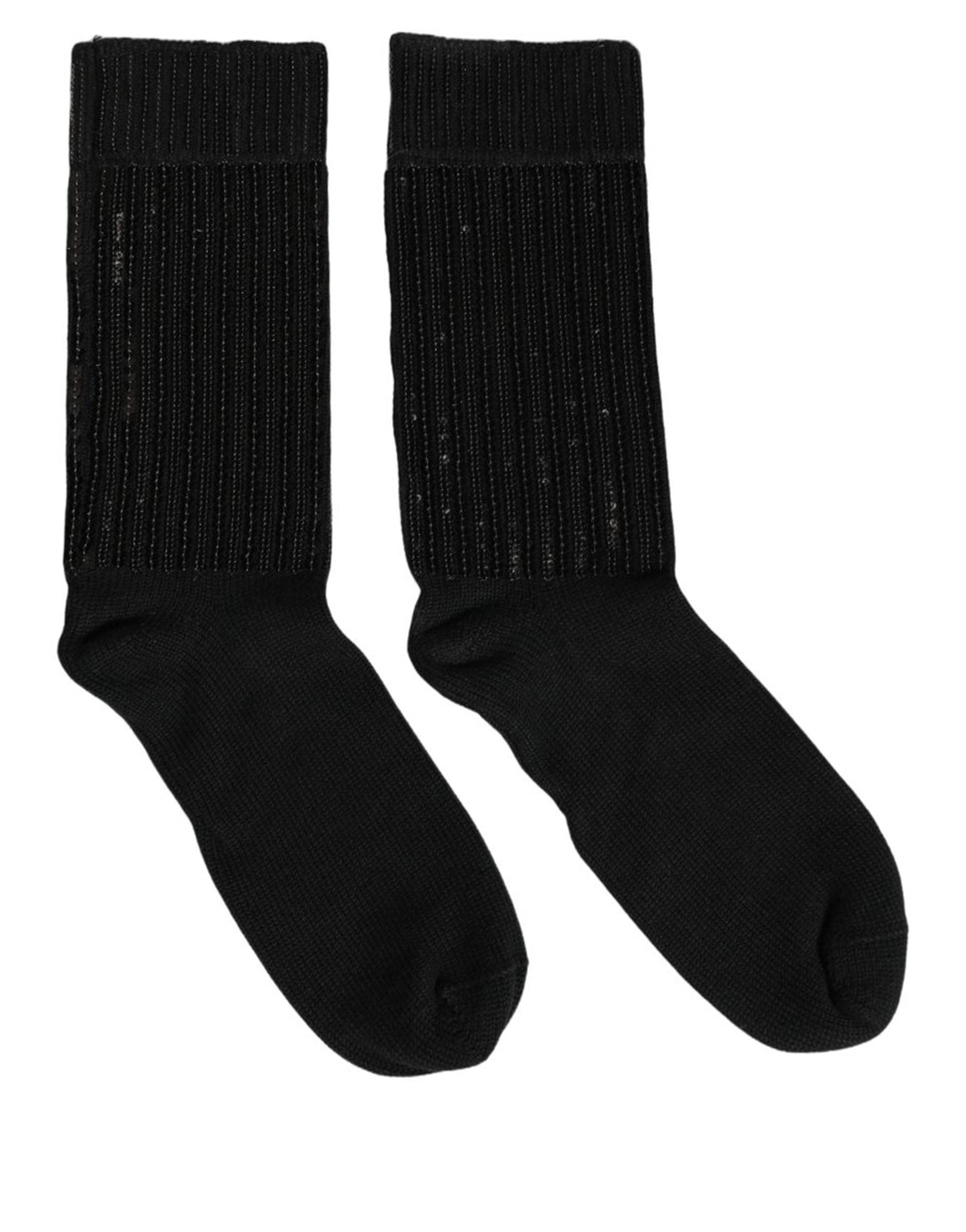 Dolce & Gabbana Black Sequin Cotton Knit Mid Calf Accessory Men's Socks
