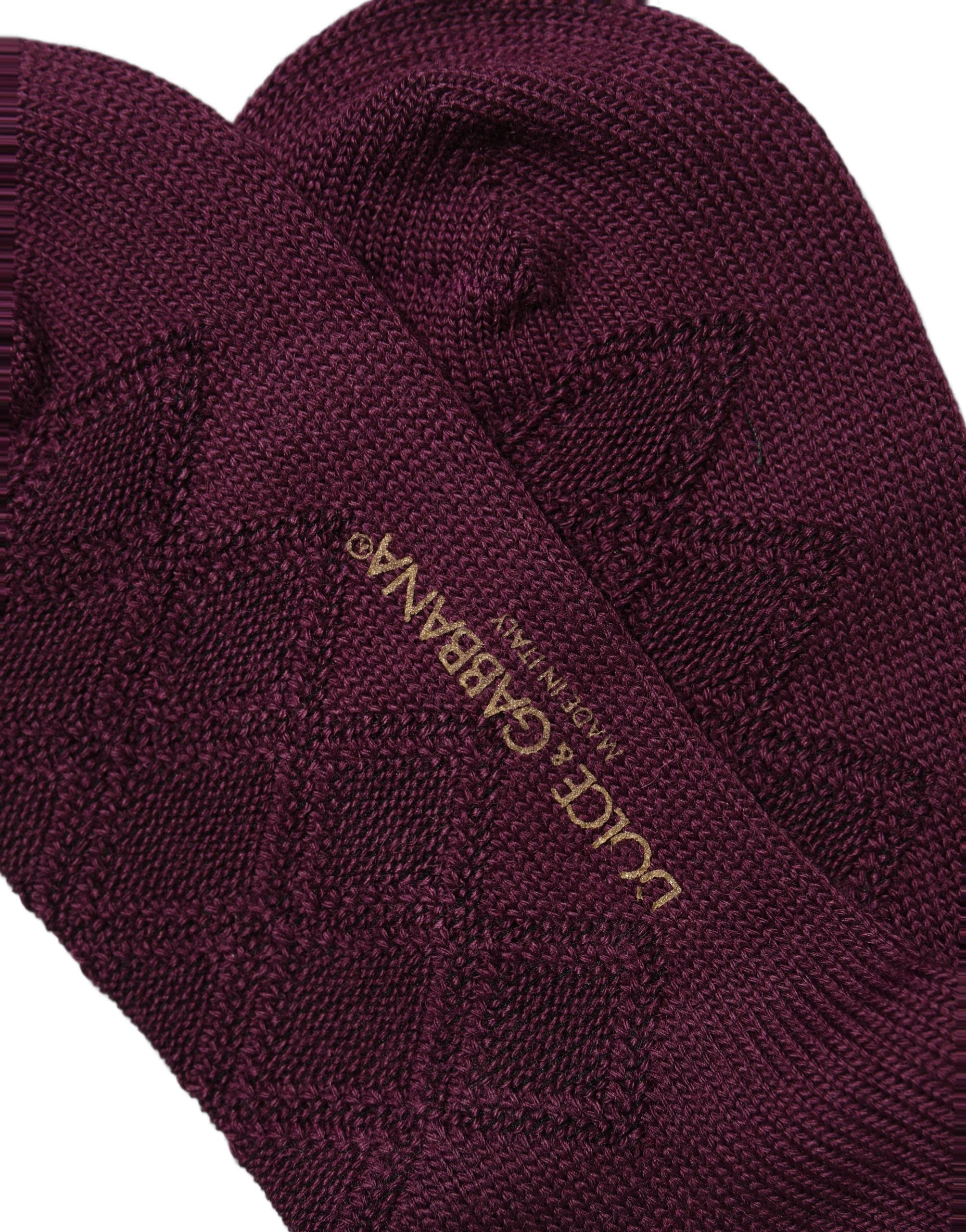 Dolce & Gabbana Burgundy Wool Crest Logo Knee High Accessory Men's Socks