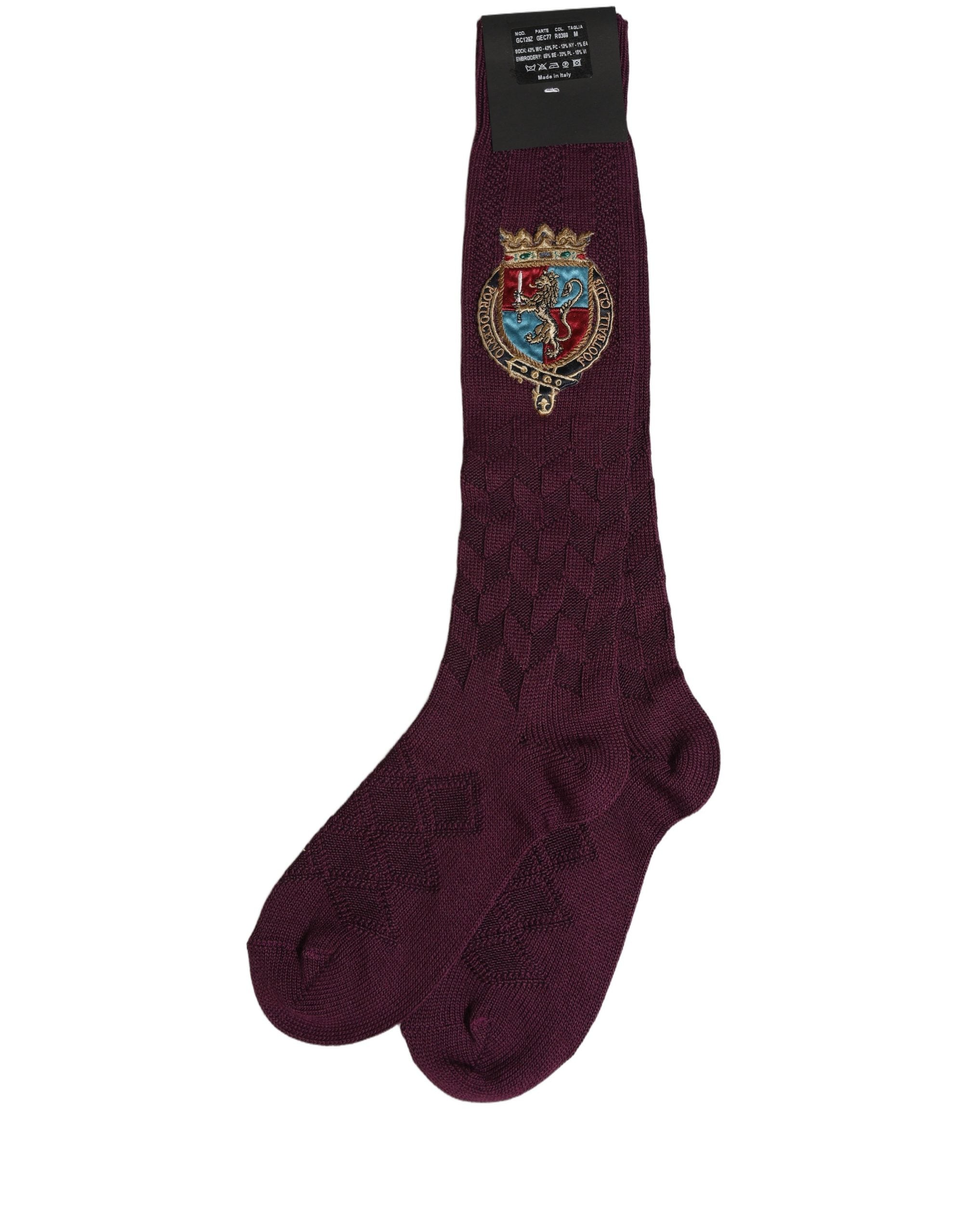 Dolce & Gabbana Burgundy Wool Crest Logo Knee High Accessory Men's Socks (Pre-Owned)