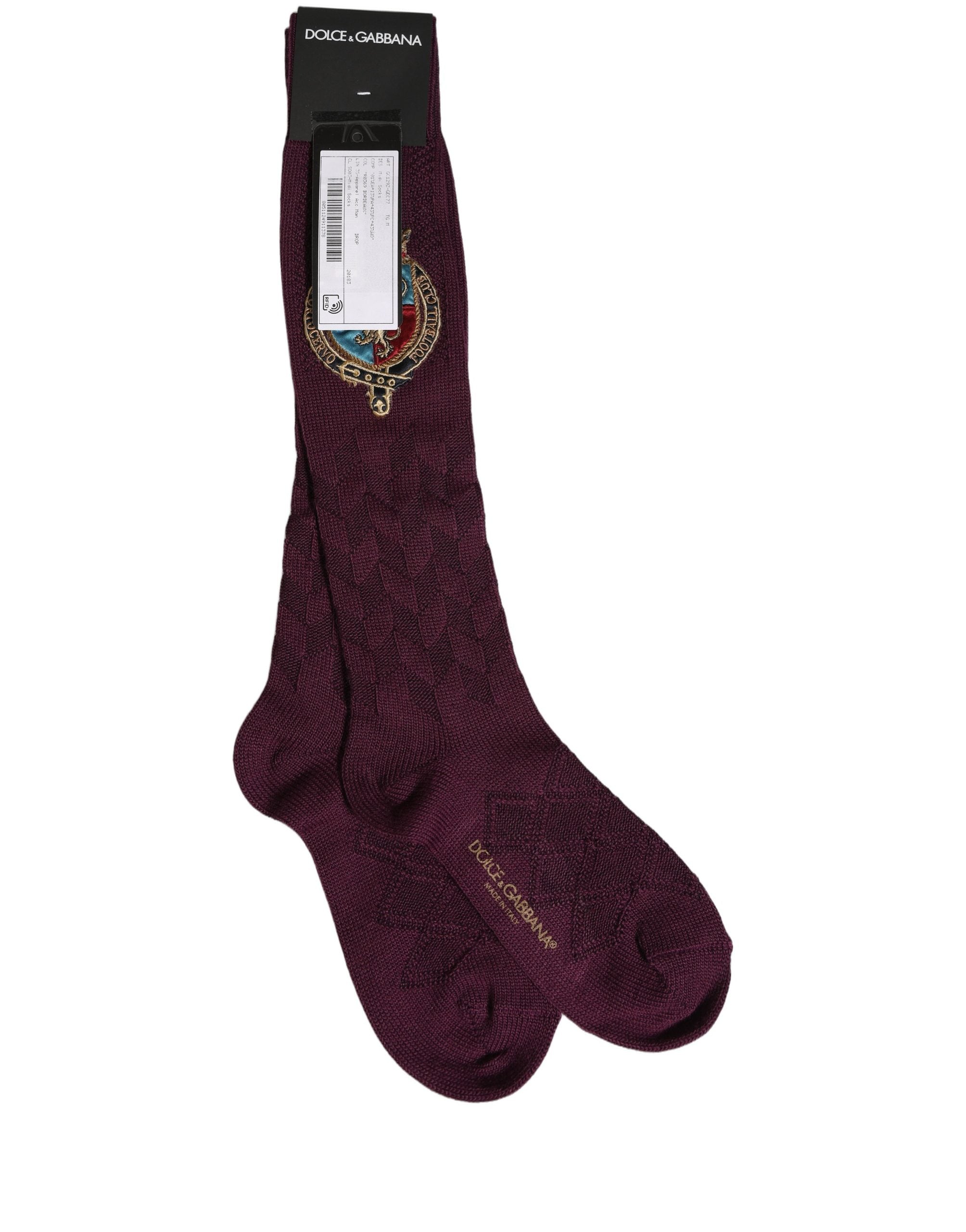 Dolce & Gabbana Burgundy Wool Crest Logo Knee High Accessory Men's Socks (Pre-Owned)