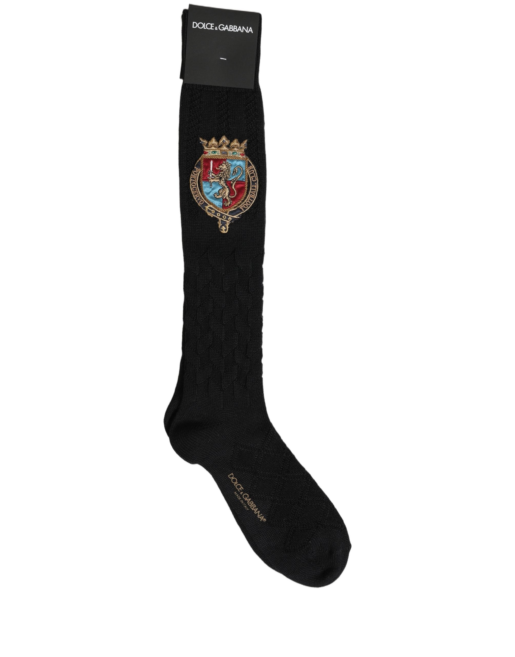 Dolce & Gabbana Men Black Wool Crest Logo Knee High Accessory Men's Socks