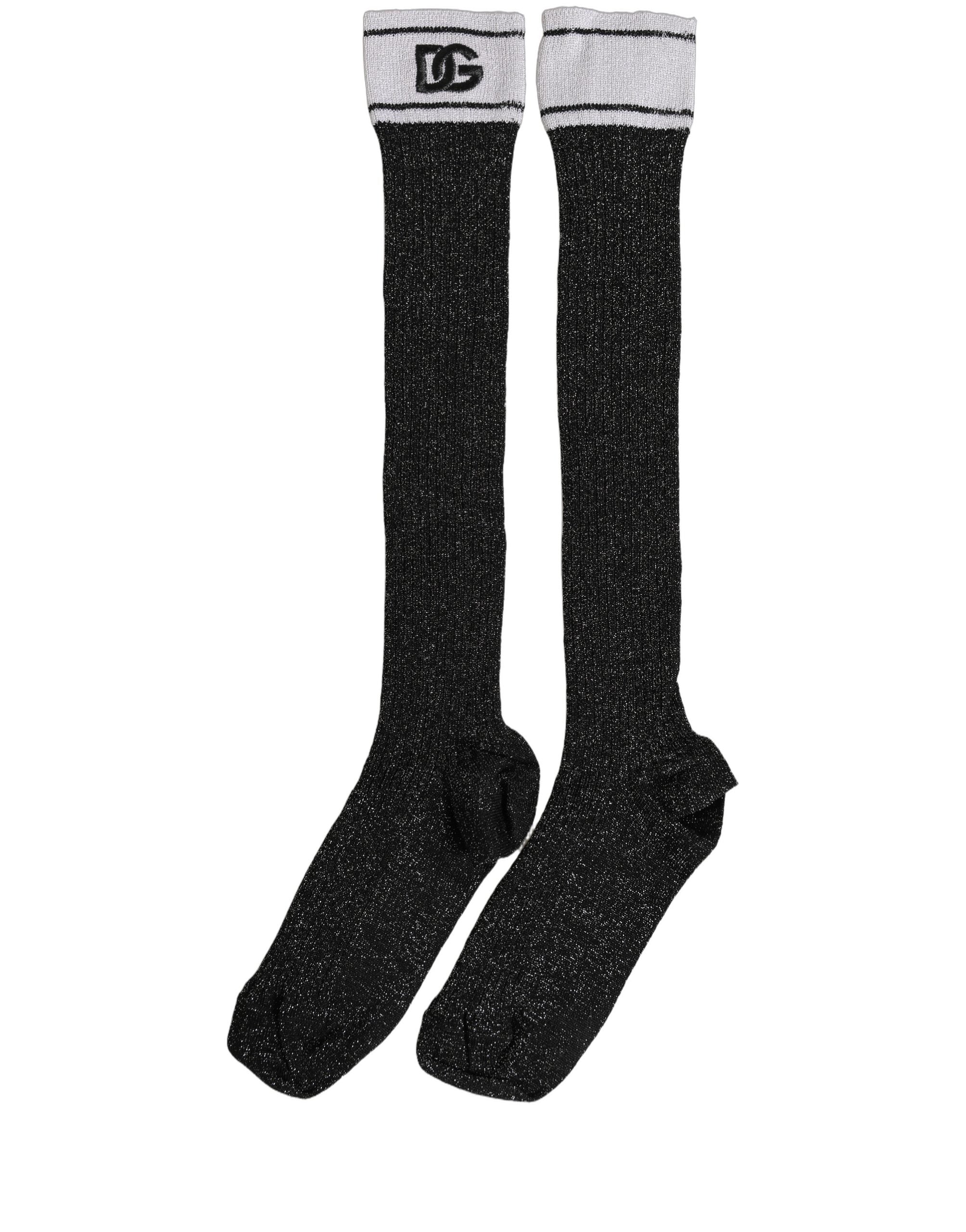 Dolce & Gabbana Black Viscose DG Logo Knee High Accessory Women's Socks (Pre-Owned)