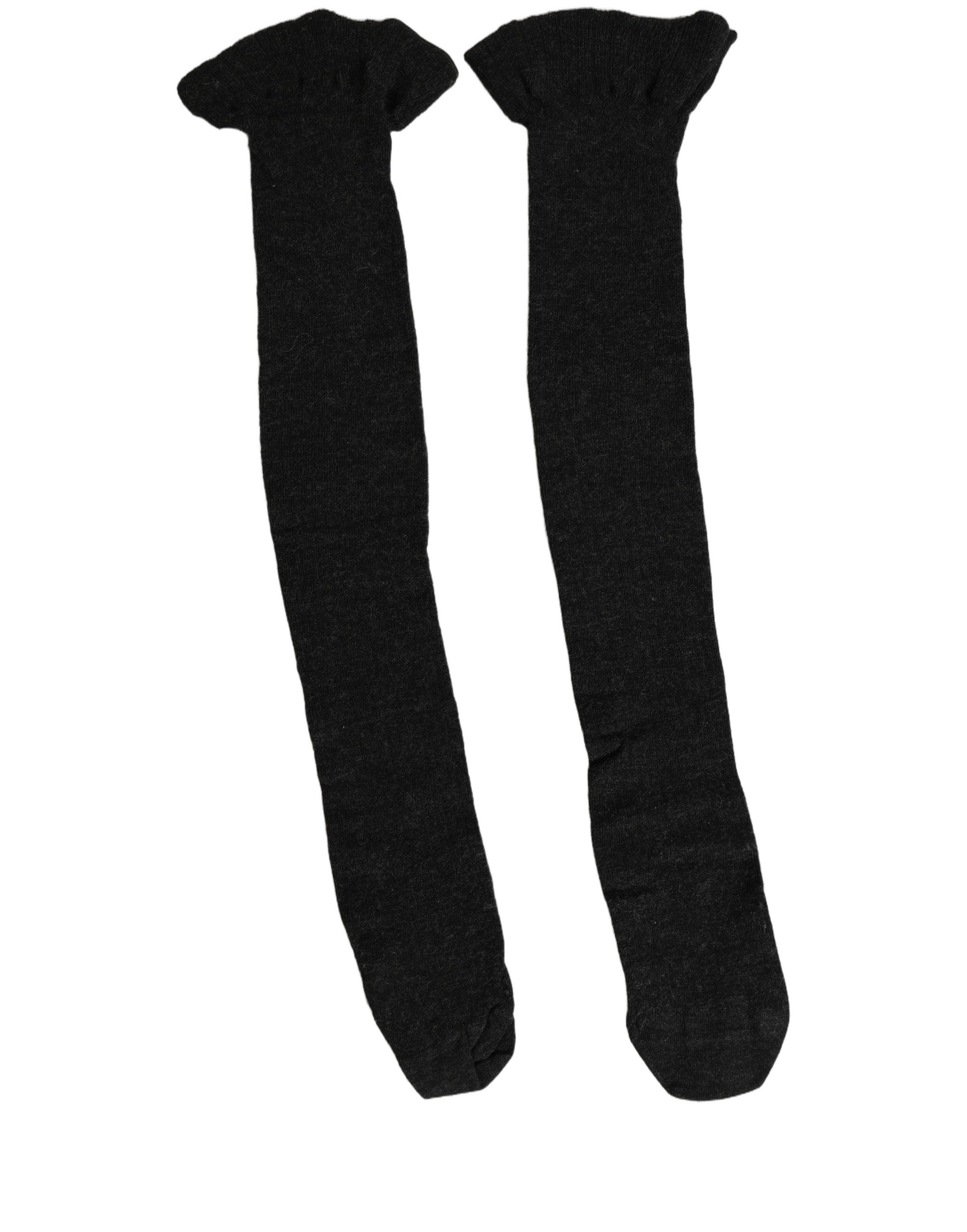 Dolce & Gabbana Black Wool Logo Calf Long Women Accessory Women's Socks