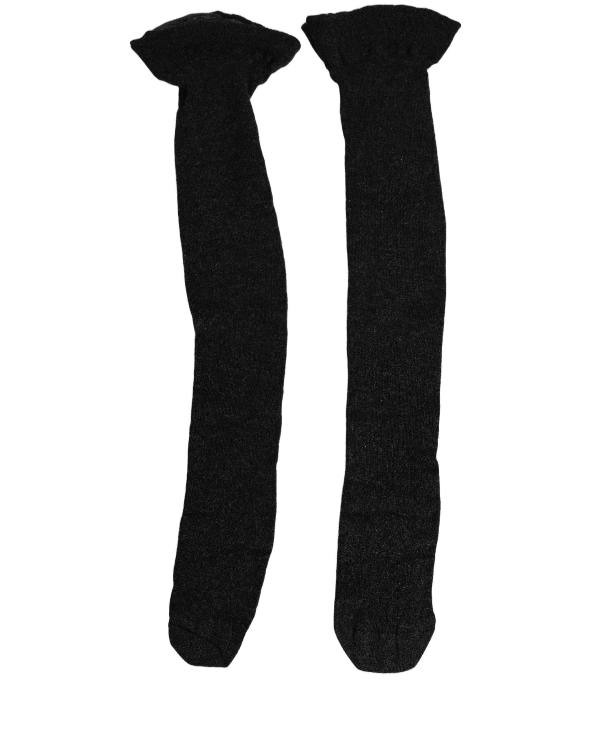 Dolce & Gabbana Black Wool Logo Calf Long Women Accessory Women's Socks