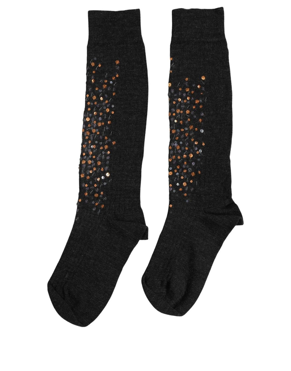Dolce & Gabbana Dark Gray Sequined Wool Knee High Accessory Women's Socks