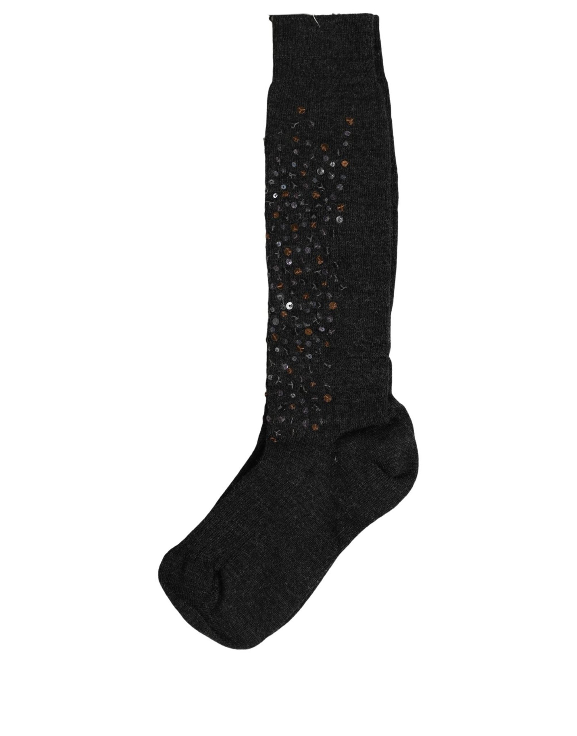 Dolce & Gabbana Dark Gray Sequined Wool Knee High Accessory Women's Socks