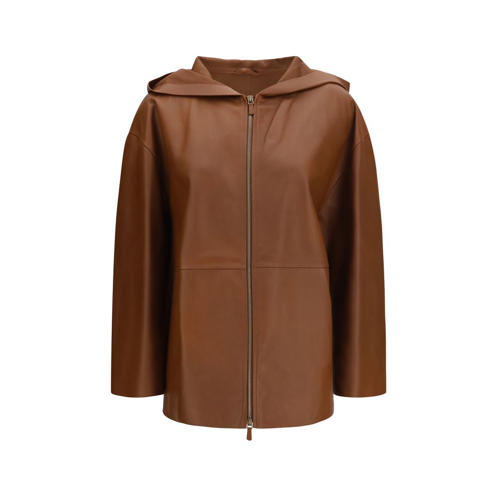 Max Mara Brown Lamb Ovis Aries Leather Women's Jacket