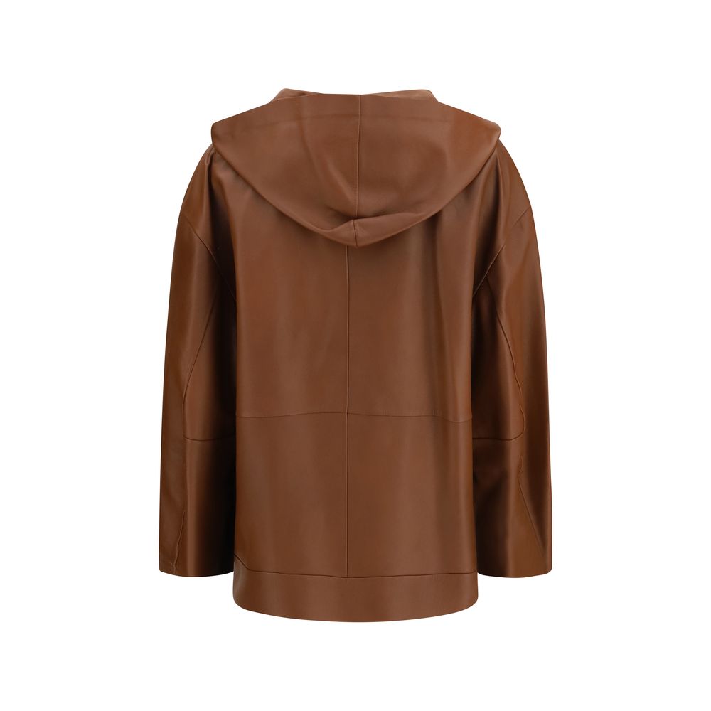 Max Mara Brown Lamb Ovis Aries Leather Women's Jacket