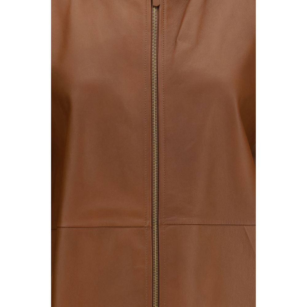 Max Mara Brown Lamb Ovis Aries Leather Women's Jacket