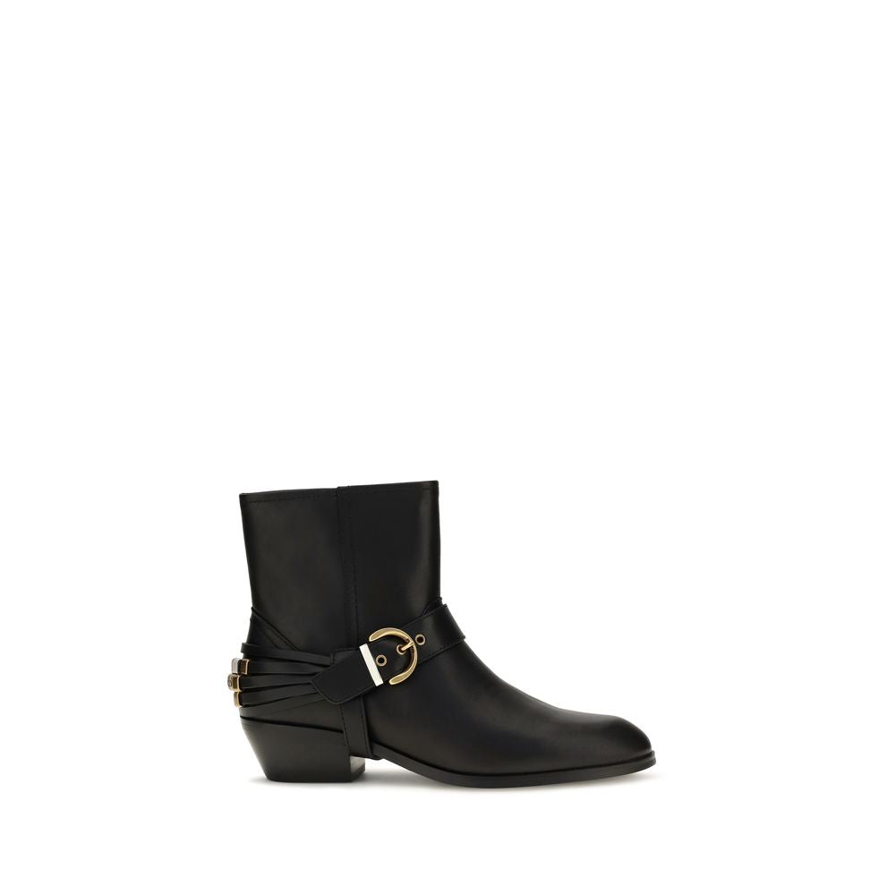 PINKO Black Calf Leather Bos Taurus Ankle Women's Boots