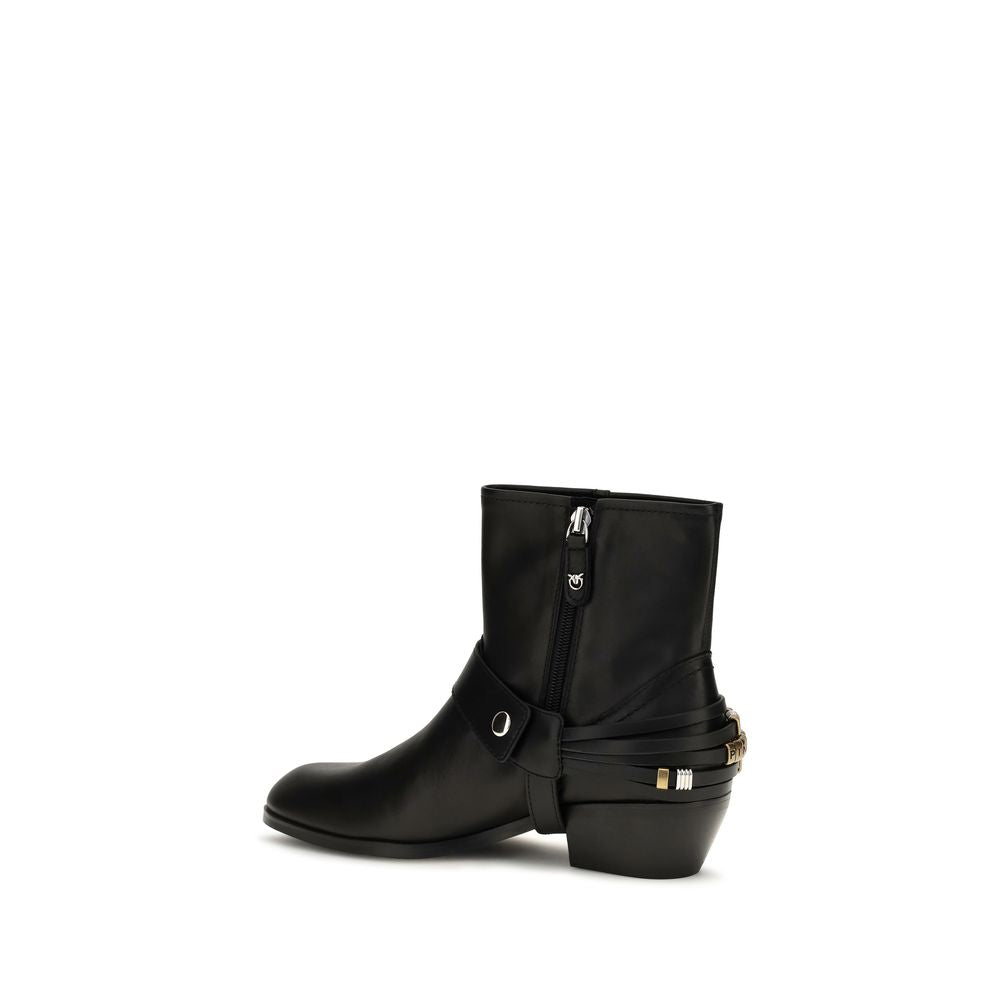 PINKO Black Calf Leather Bos Taurus Ankle Women's Boots