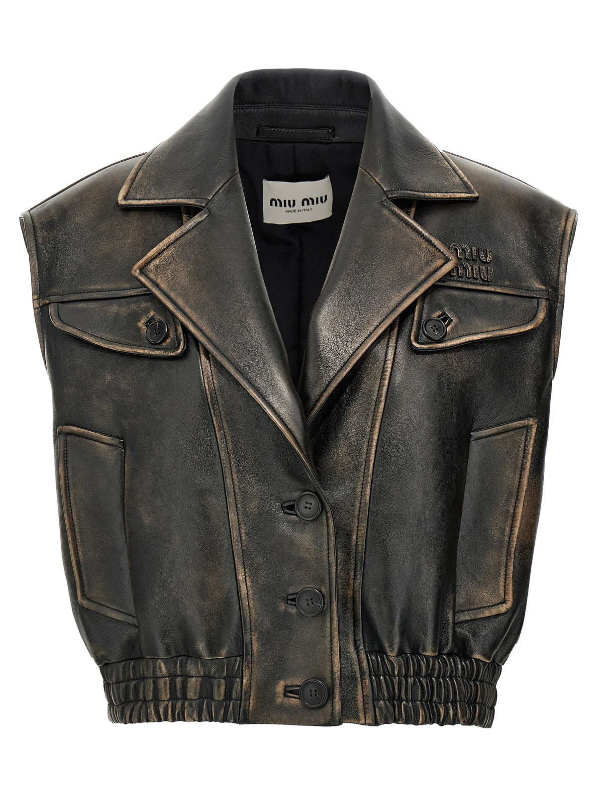 Miu Miu Brown Lamb Leather Sleeveless Women's Jacket