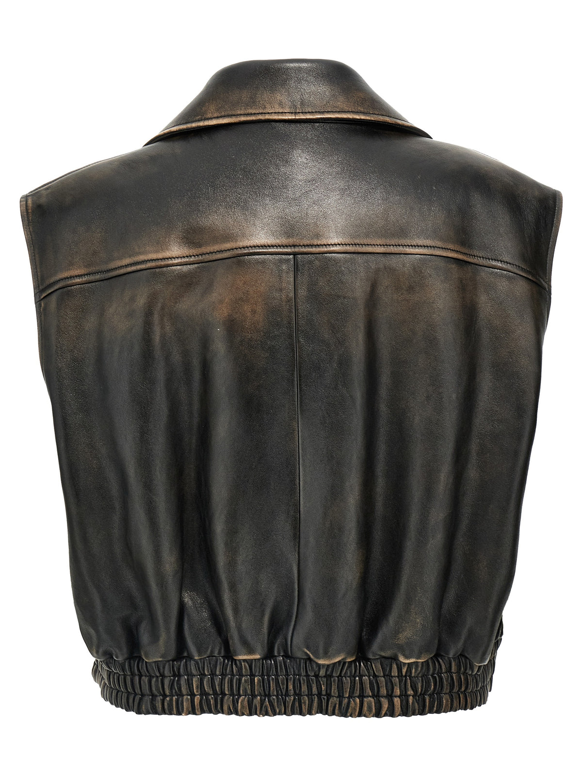 Miu Miu Brown Lamb Leather Sleeveless Women's Jacket